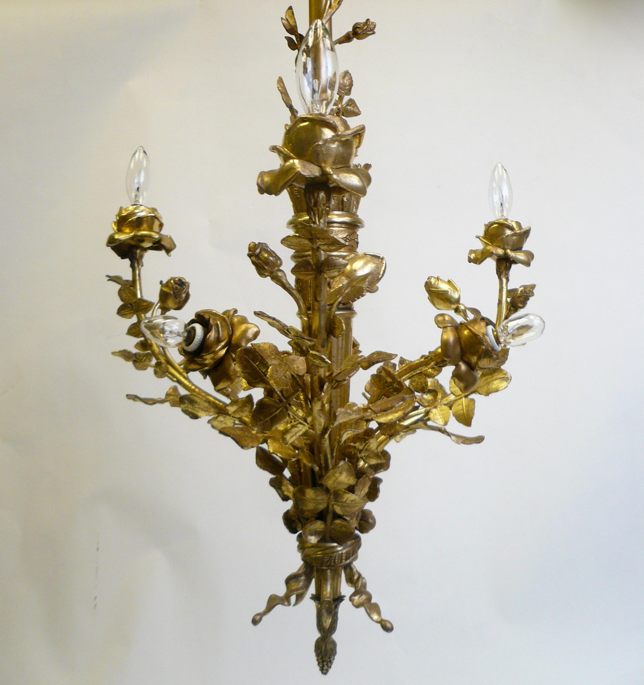 Louis XVI Style Gilt Bronze Six-Light Floral Chandelier 2