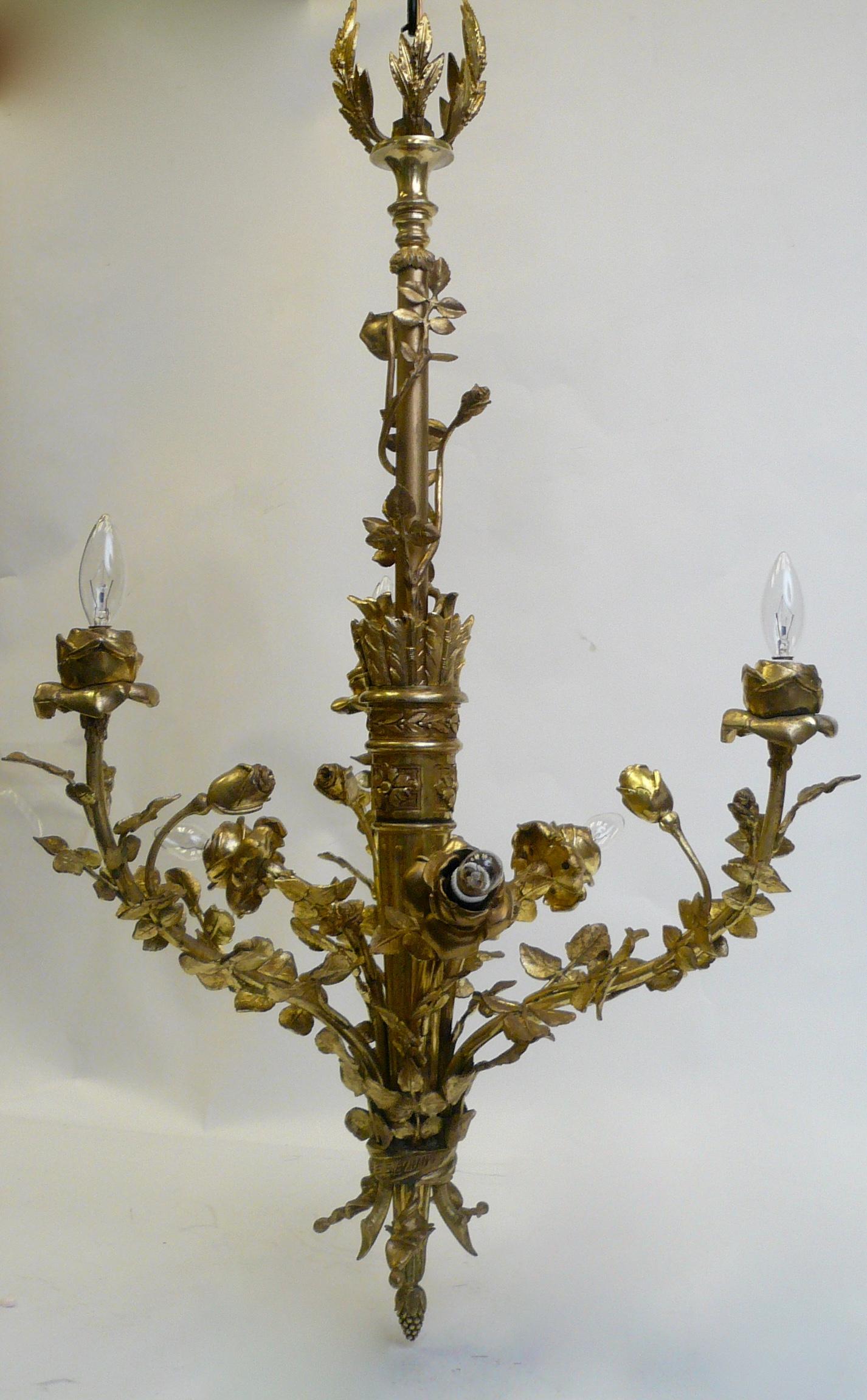 Louis XVI Style Gilt Bronze Six-Light Floral Chandelier 3