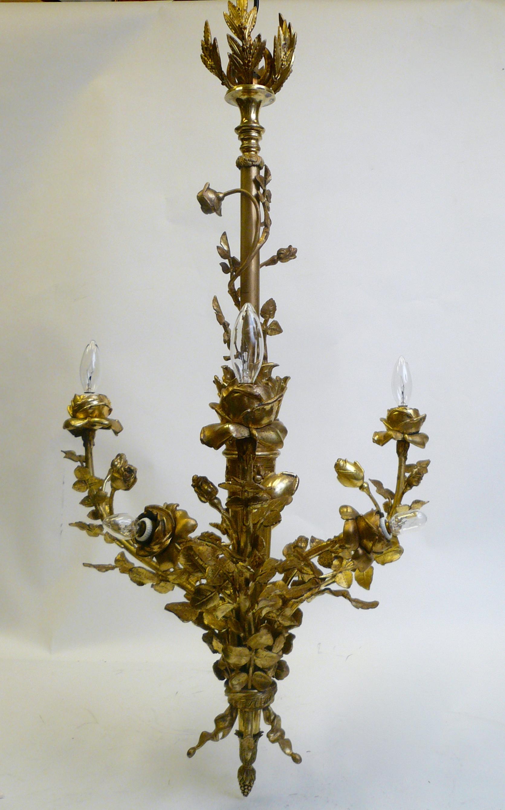 Louis XVI Style Gilt Bronze Six-Light Floral Chandelier 4