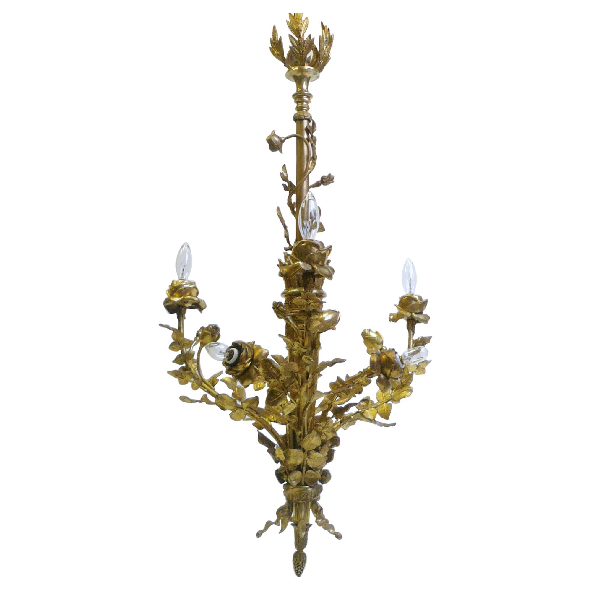 Louis XVI Style Gilt Bronze Six-Light Floral Chandelier