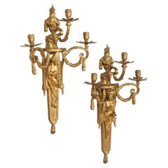 Fine Pair of Louis XVI Style Gilt-Bronze Three Branch Sconces