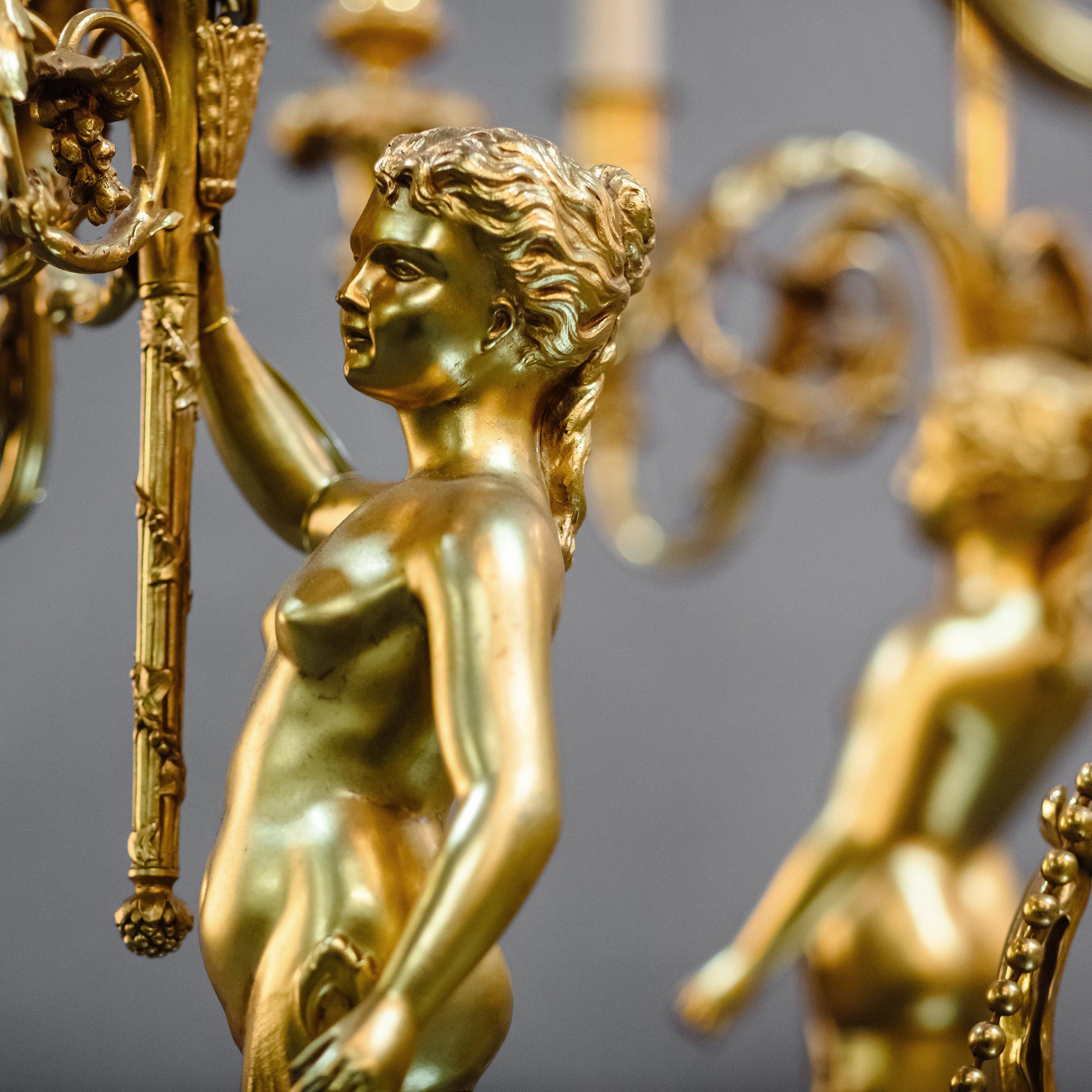 Louis XVI Style Gilt-Bronze Twenty-Four-Light Figural Chandelier, French For Sale 1