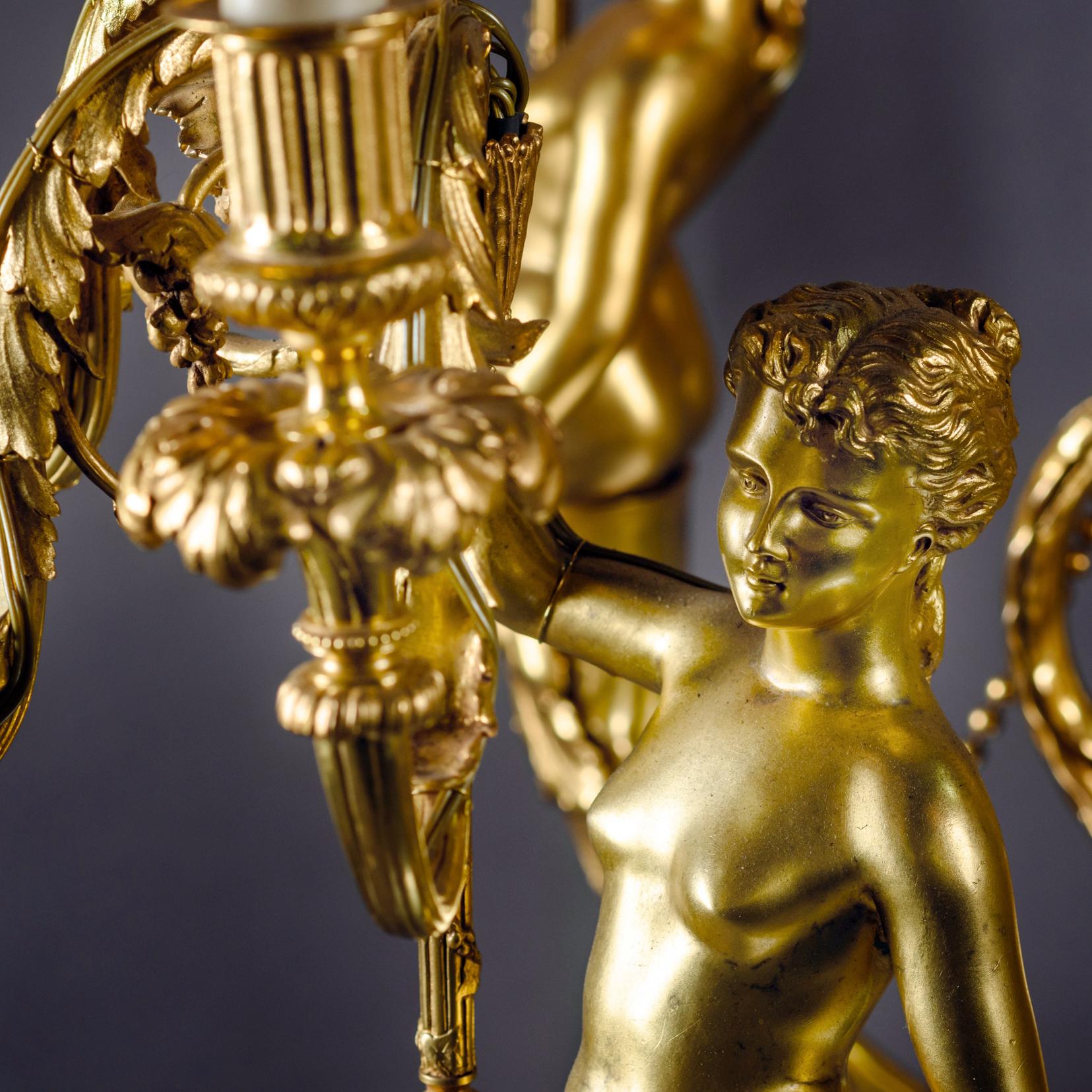 Louis XVI Style Gilt-Bronze Twenty-Four-Light Figural Chandelier, French For Sale 3