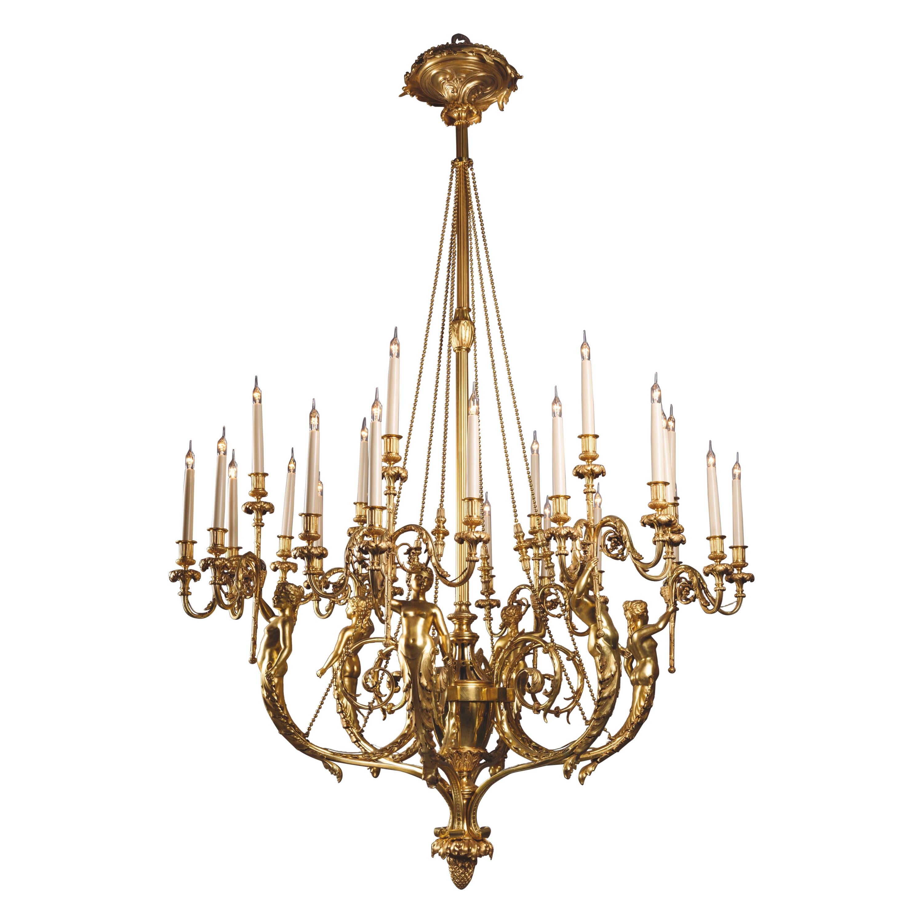 Louis XVI Style Gilt-Bronze Twenty-Four-Light Figural Chandelier, French For Sale