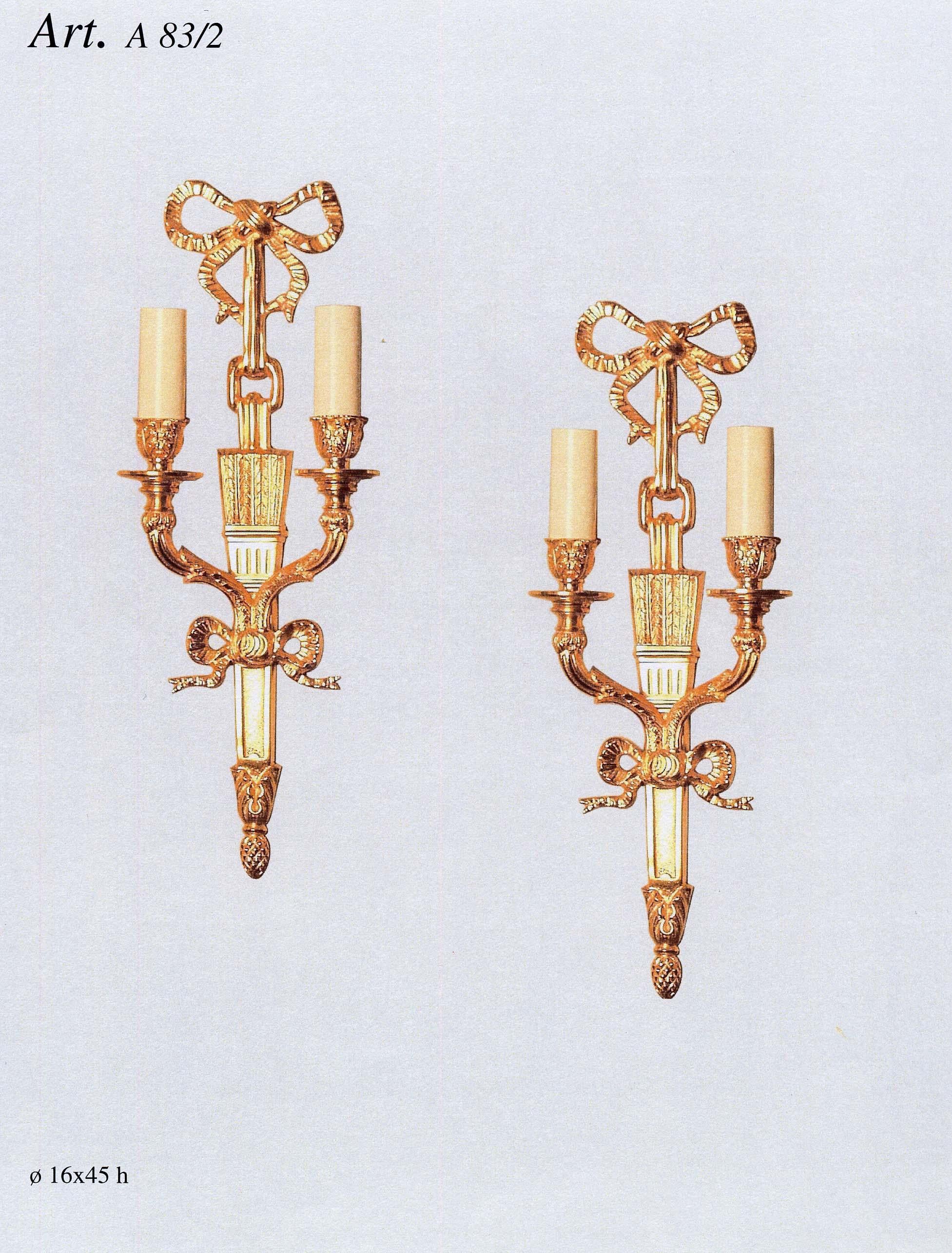 Vergoldete Bronze-Wandleuchter mit zwei Leuchten im Louis-XVI.-Stil von Gherardo Degli Albizzi im Angebot