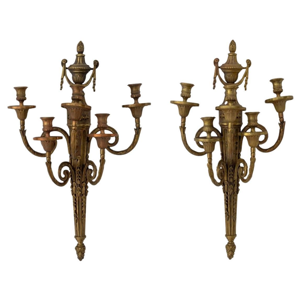 Louis XVI Style Gilt Bronze Wall Appliques, Pair en venta