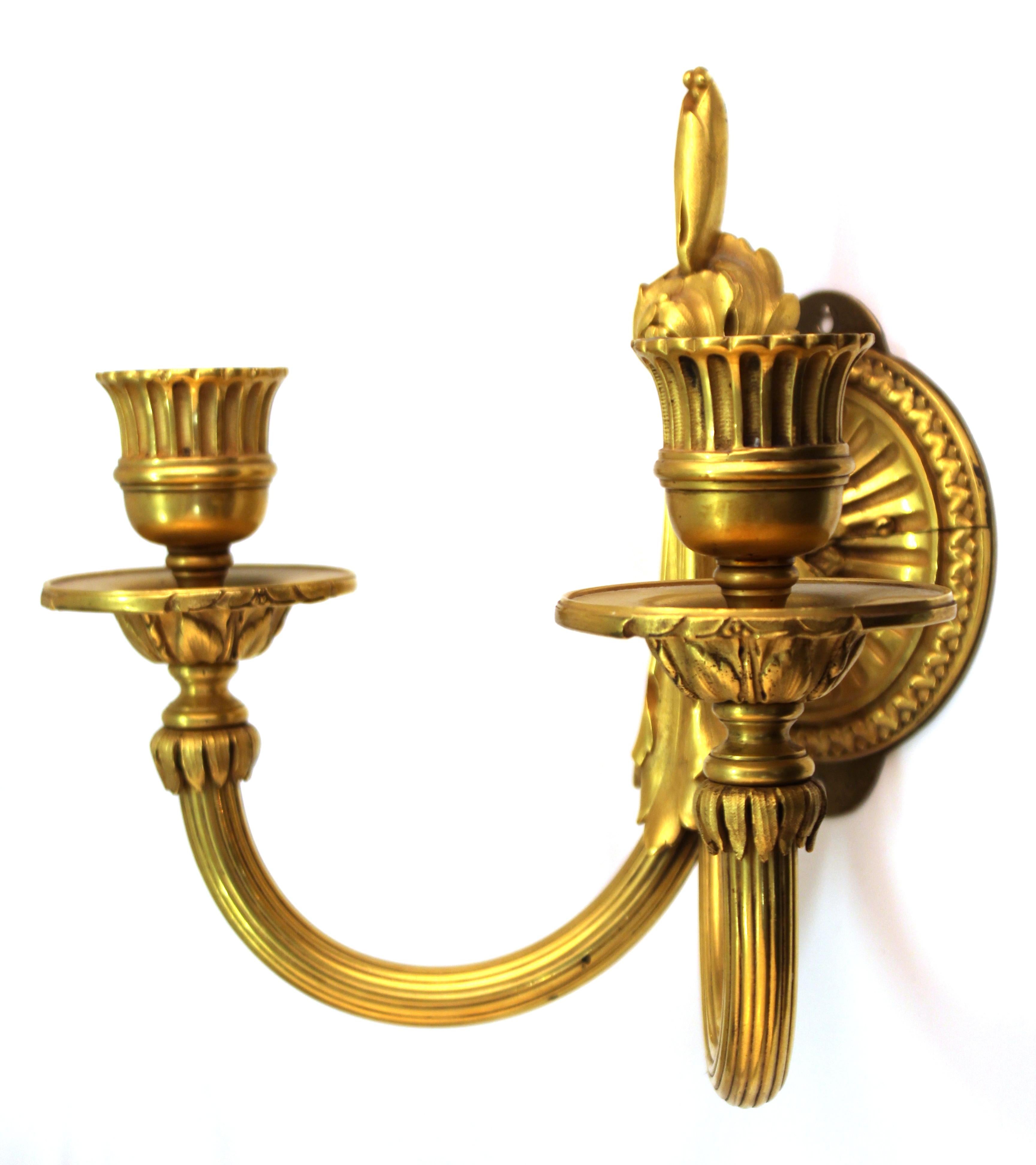 Louis XVI Style Gilt Bronze Wall Candle Sconces In Good Condition In New York, NY