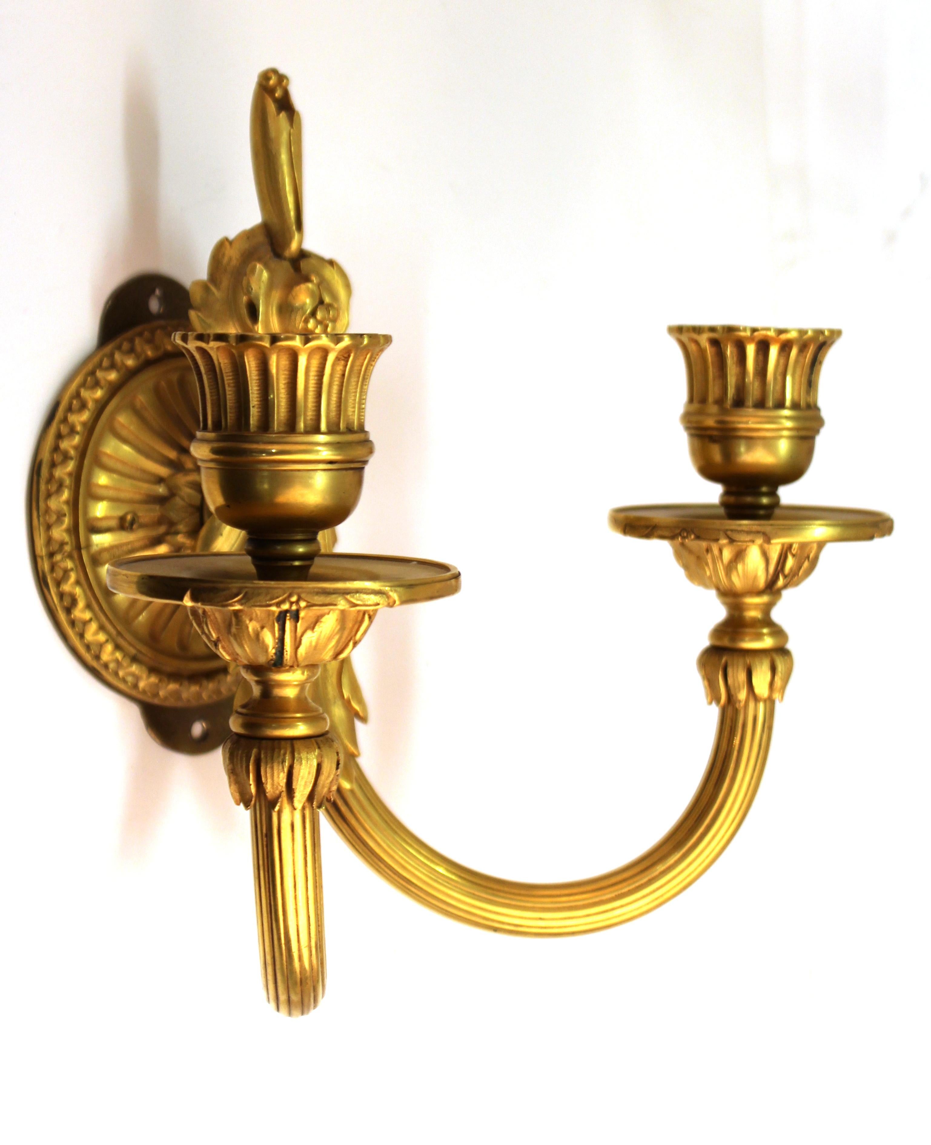 20th Century Louis XVI Style Gilt Bronze Wall Candle Sconces