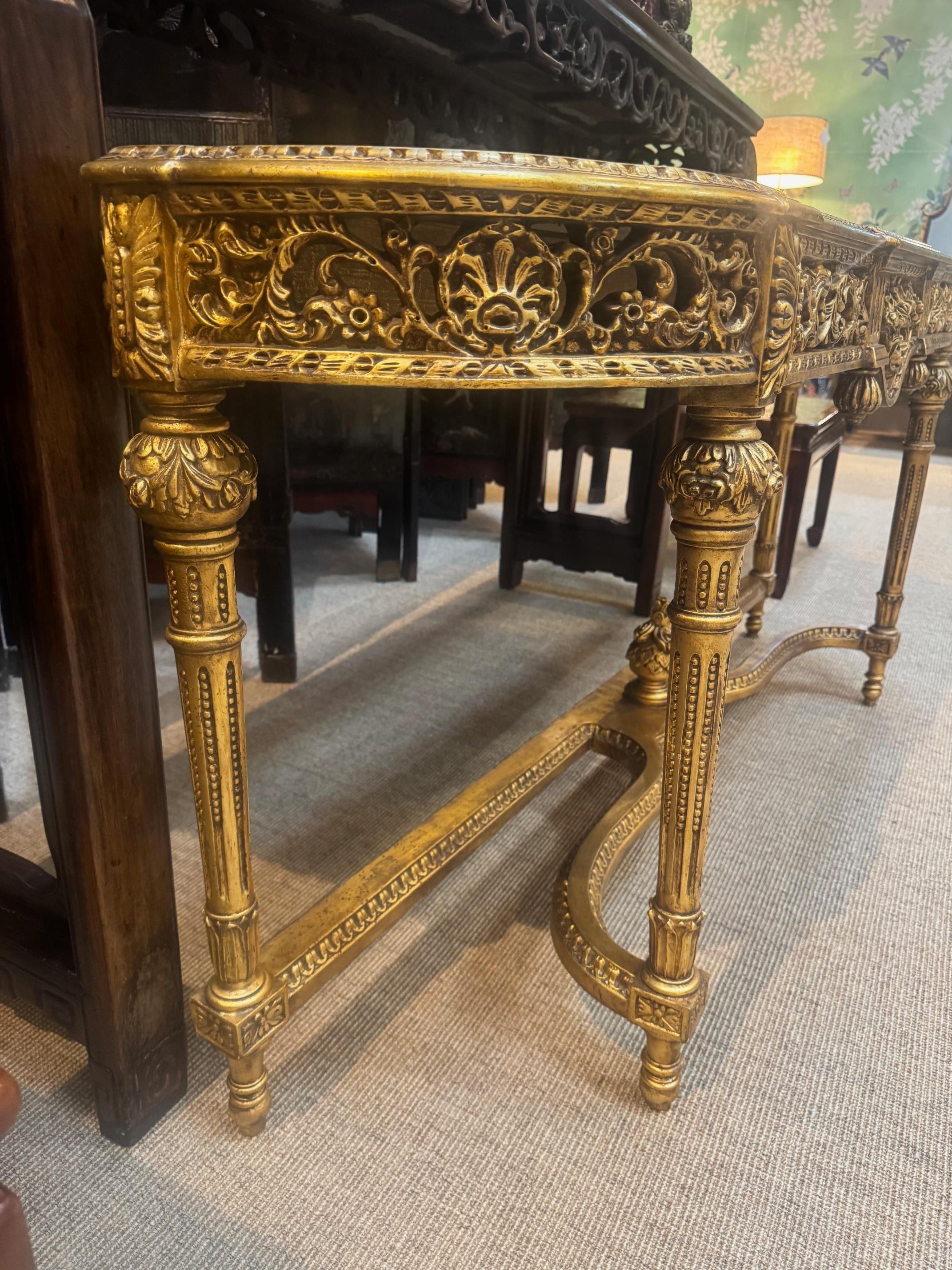Louis XVI Style Gilt Console Table with Antique Chinese Coromandel Top For Sale 2