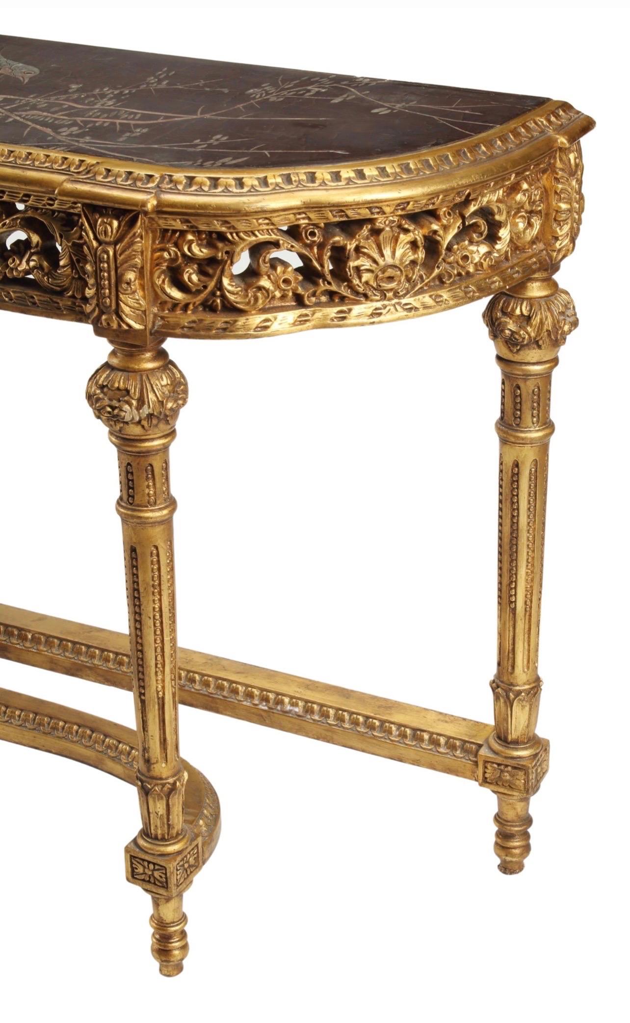 Louis XIV Louis XVI Style Gilt Console Table with Antique Chinese Coromandel Top For Sale