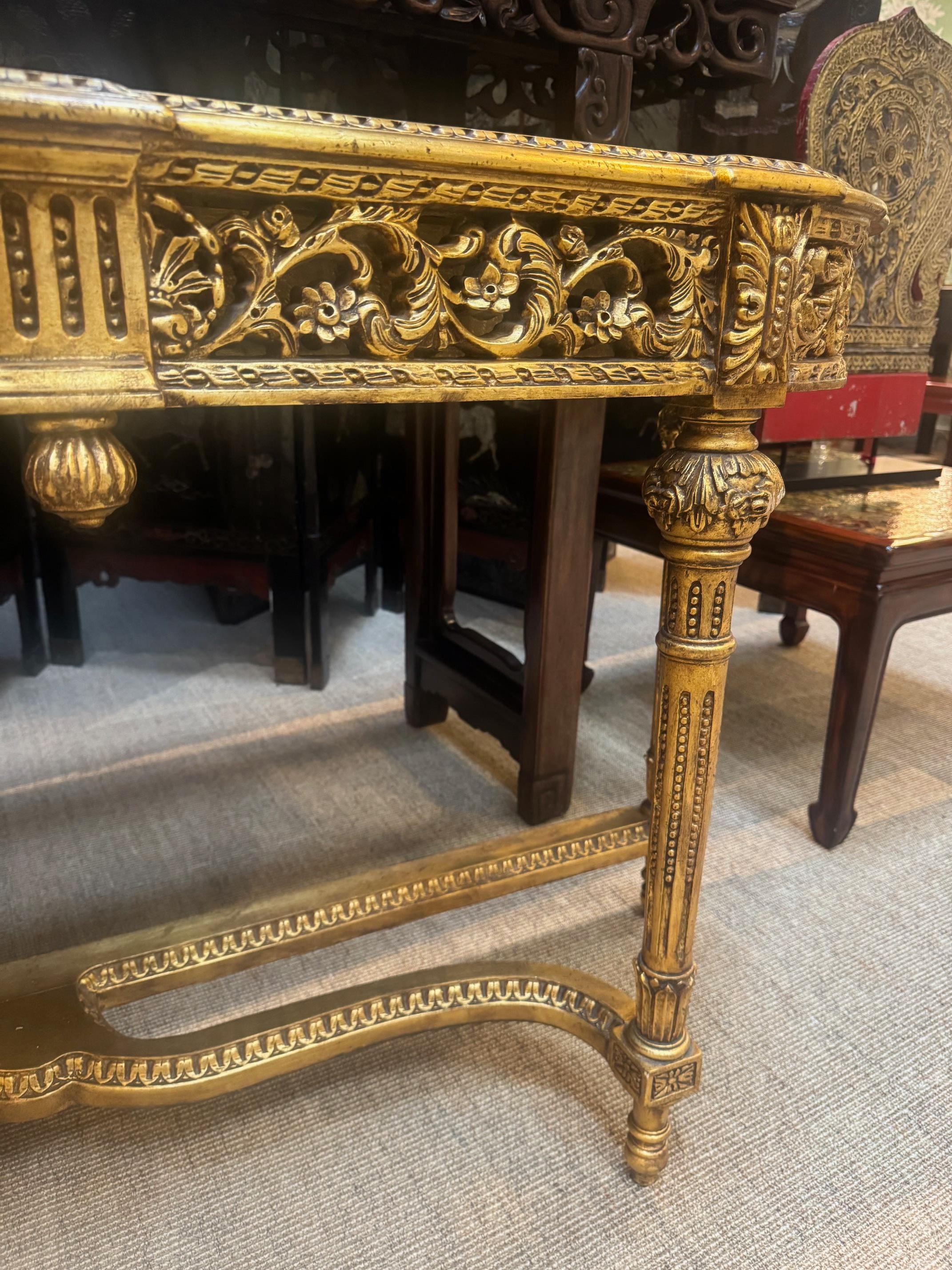 Carved Louis XVI Style Gilt Console Table with Antique Chinese Coromandel Top For Sale