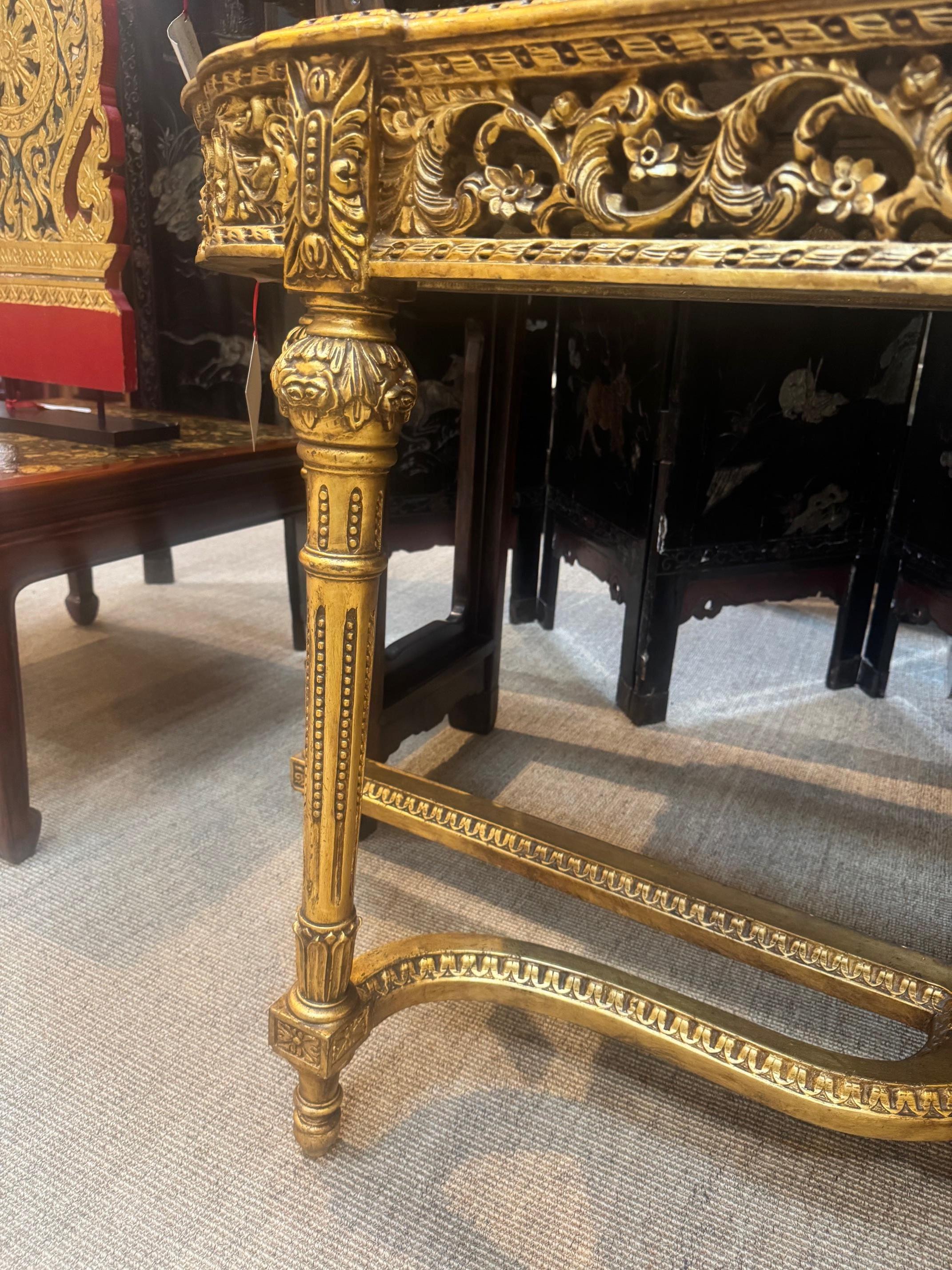 20th Century Louis XVI Style Gilt Console Table with Antique Chinese Coromandel Top For Sale