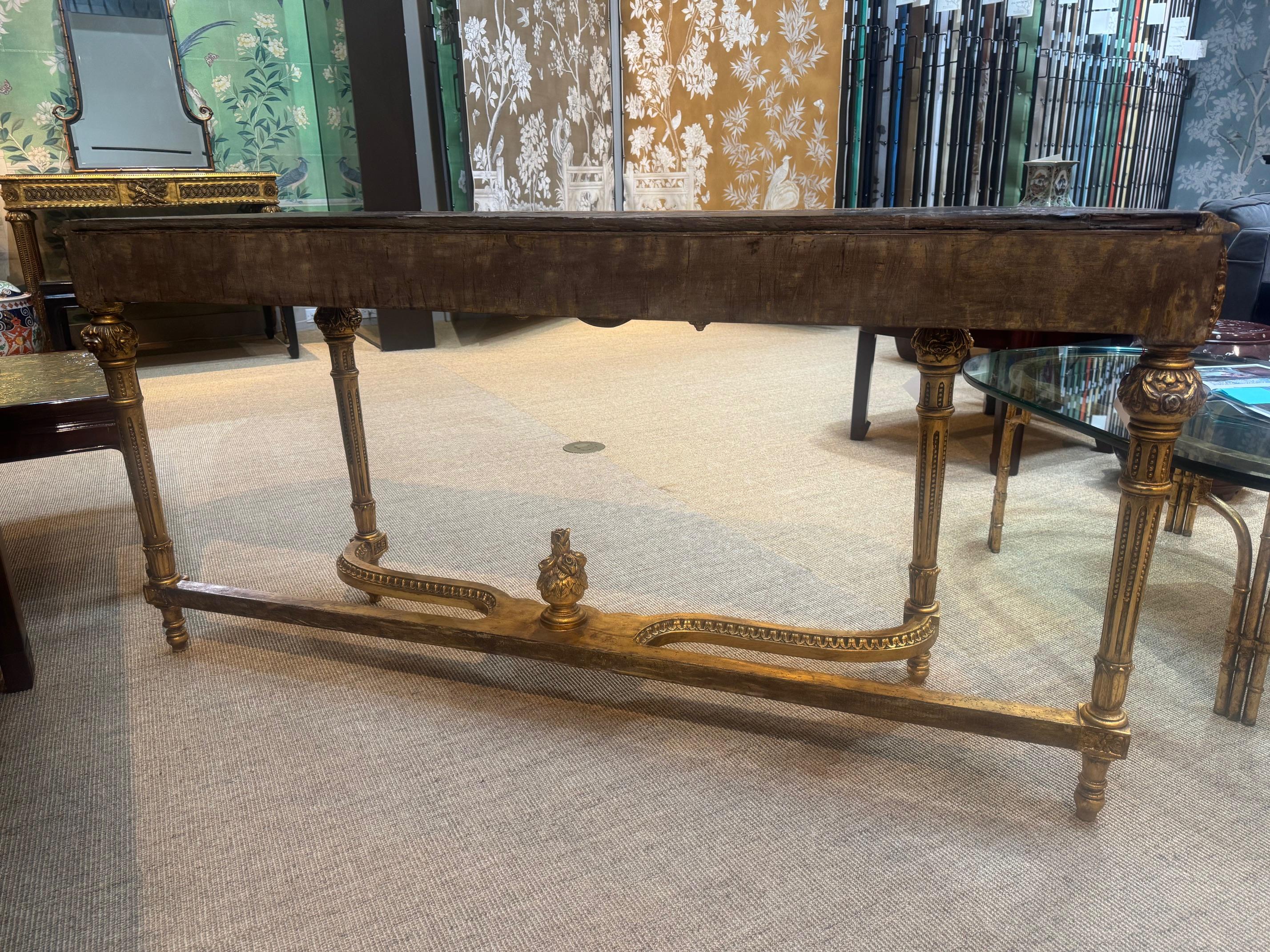 Giltwood Louis XVI Style Gilt Console Table with Antique Chinese Coromandel Top For Sale