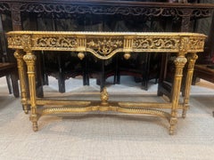 Louis XVI Style Gilt Console Table with Antique Chinese Coromandel Top