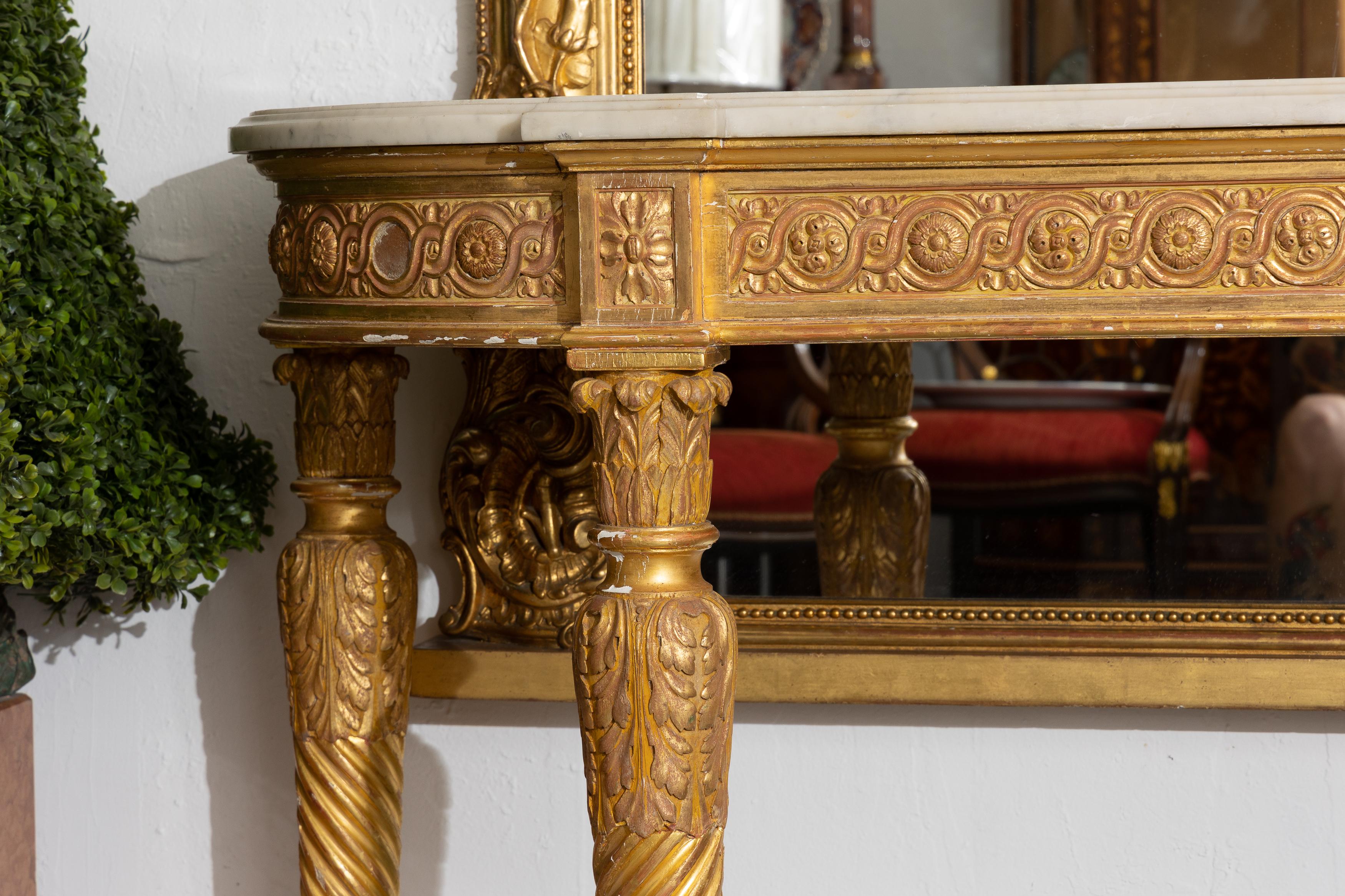 French Louis XVI Style Gilt Console with Marble Top