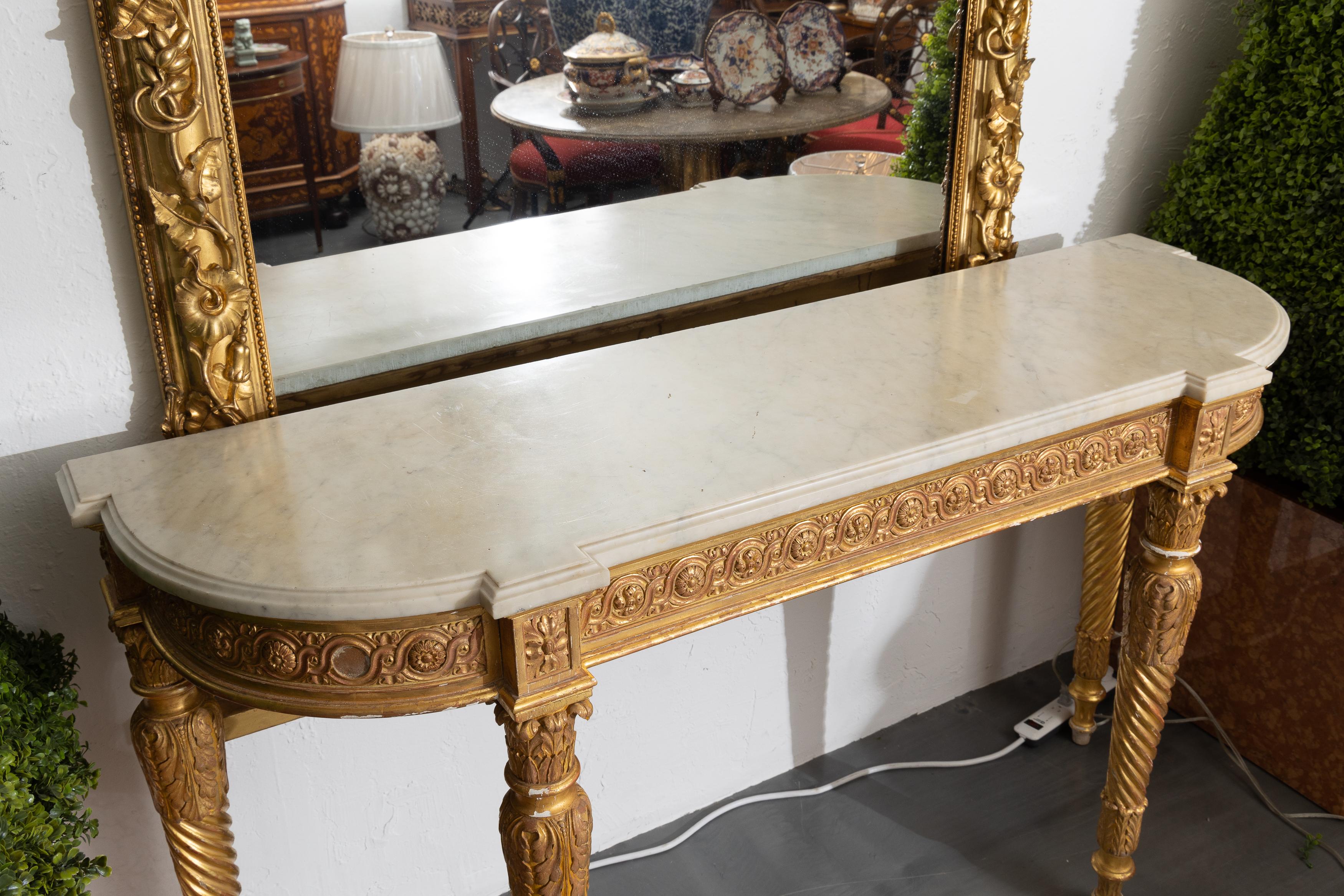 Hand-Carved Louis XVI Style Gilt Console with Marble Top