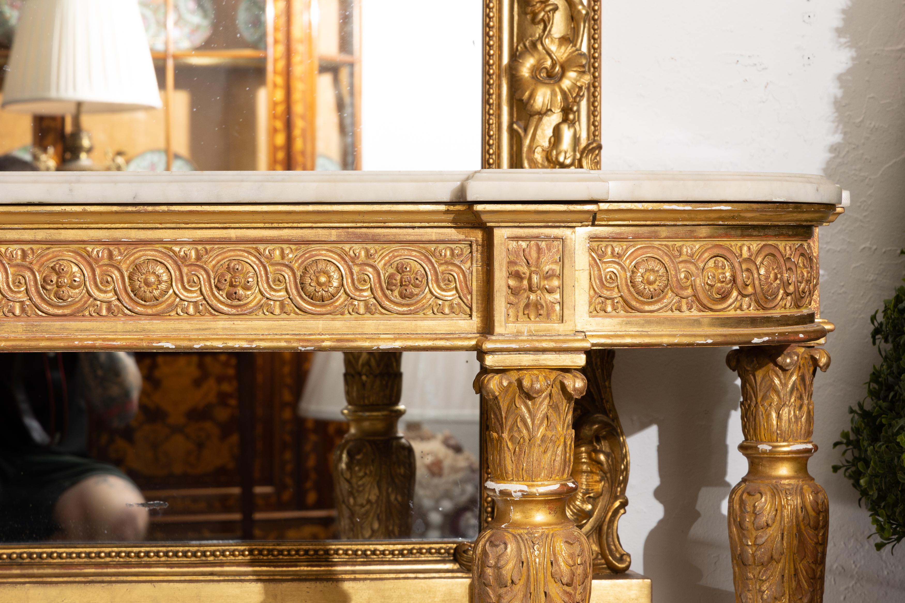 Louis XVI Style Gilt Console with Marble Top In Good Condition In WEST PALM BEACH, FL