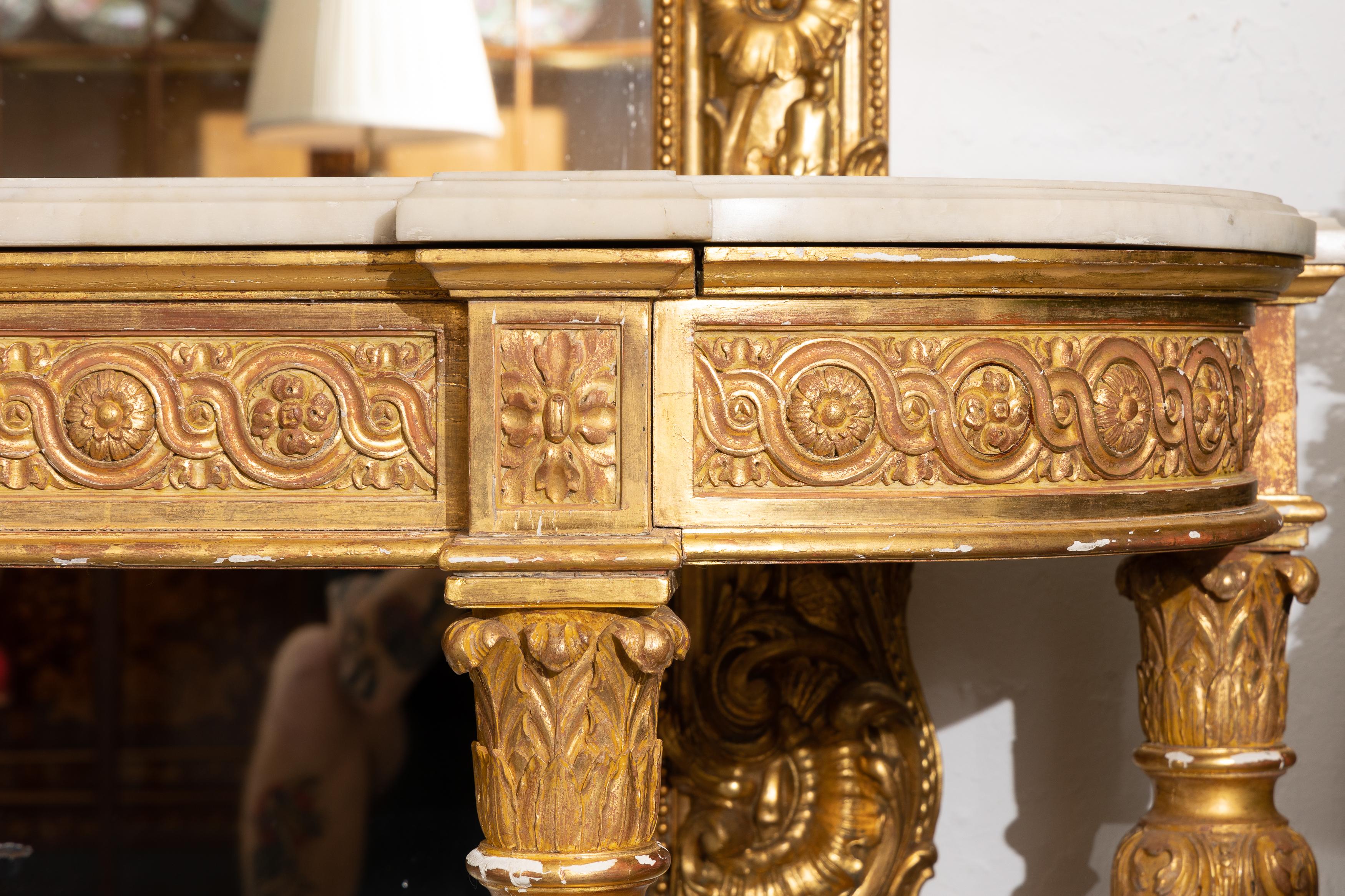 20th Century Louis XVI Style Gilt Console with Marble Top