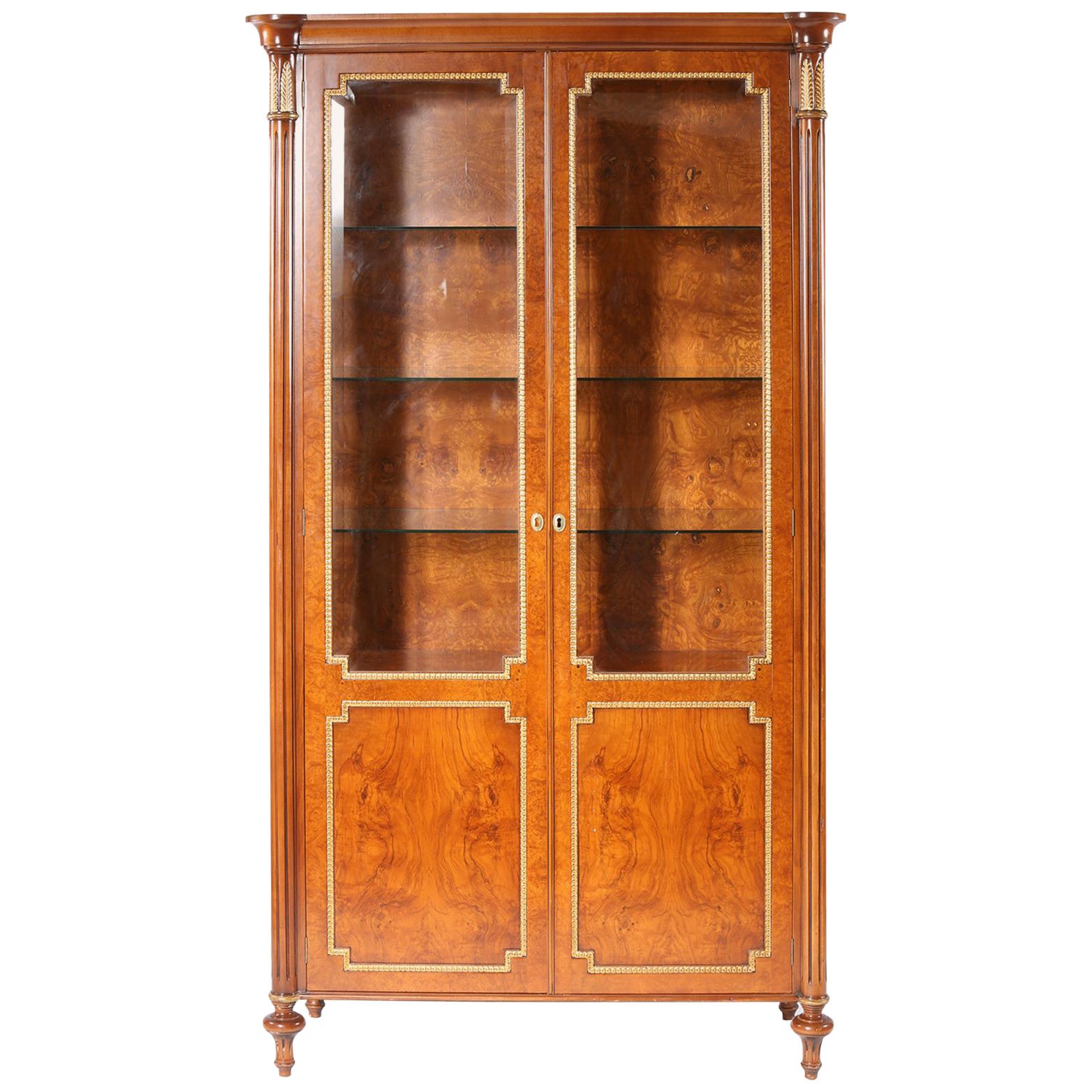 Louis XVI Style Gilt Gold / Mahogany Display China Cabinet at 1stDibs