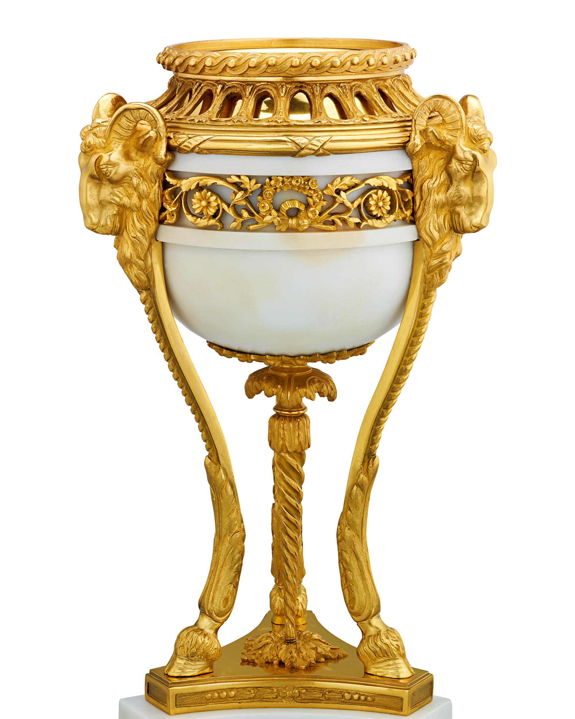 Louis XVI Style Gilt Marble Vases In Excellent Condition For Sale In New Orleans, LA