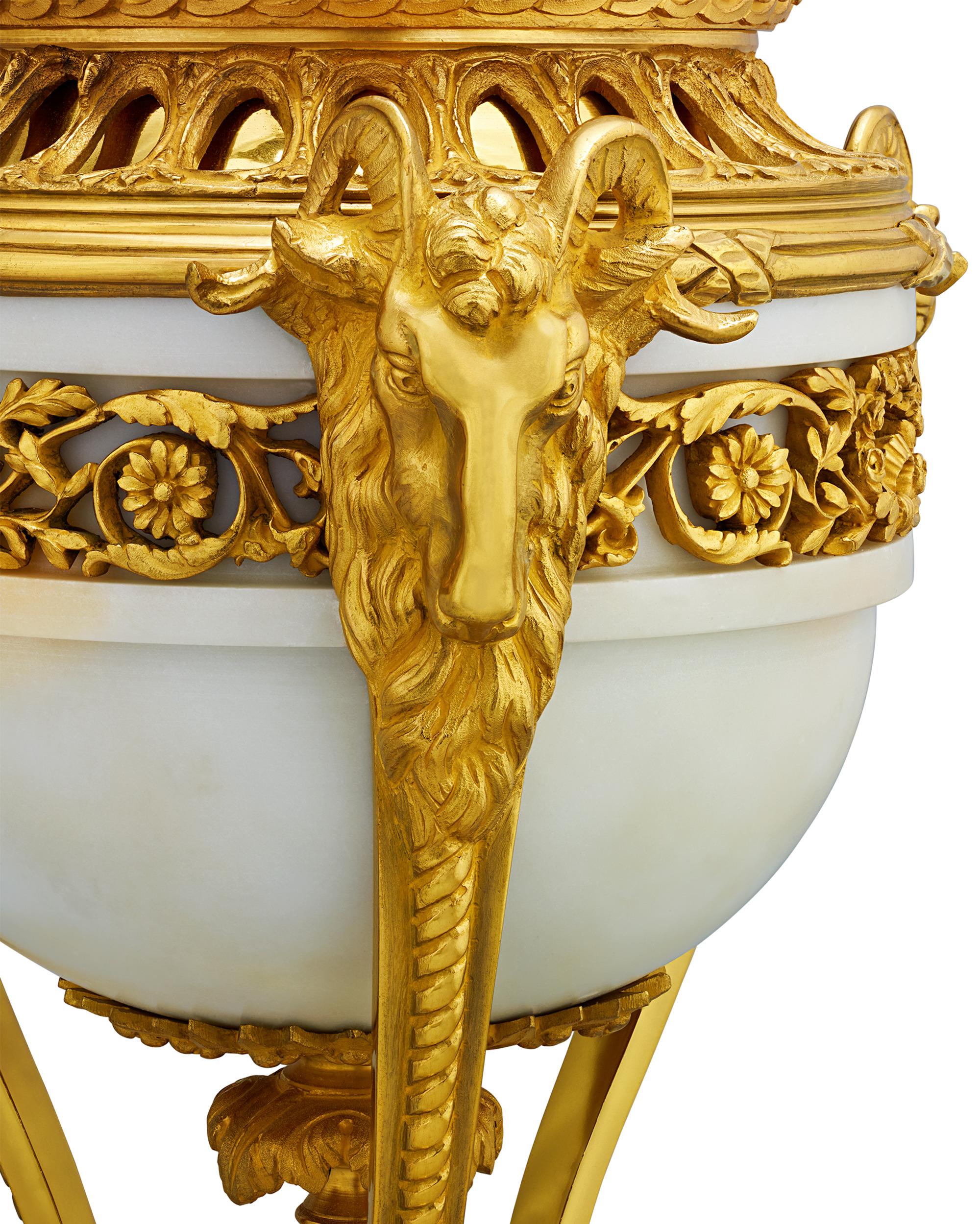 Bronze Louis XVI Style Gilt Marble Vases For Sale