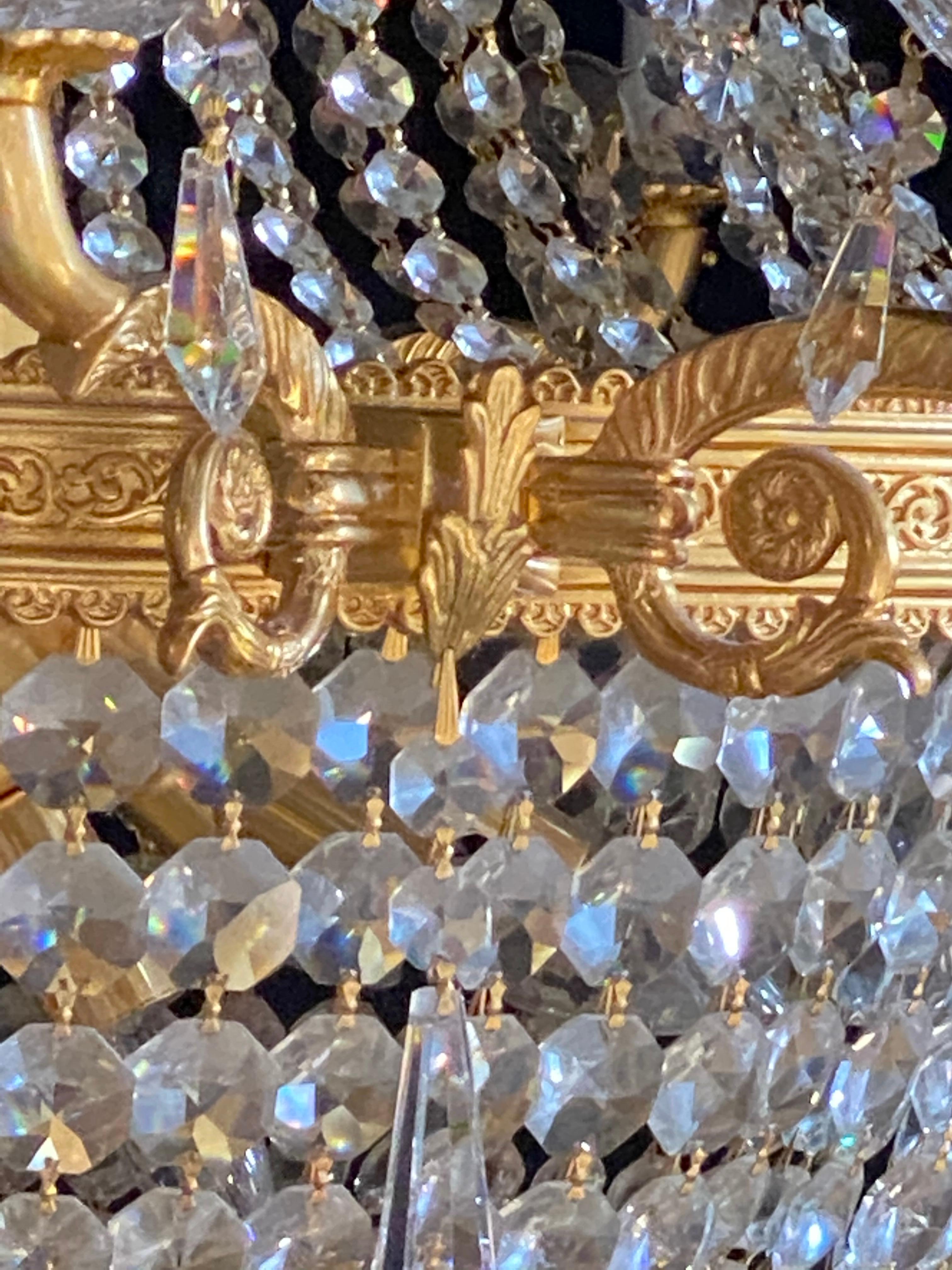 Louis XVI Style Gilt Metal Chandelier Re-gilded & Rewired 5