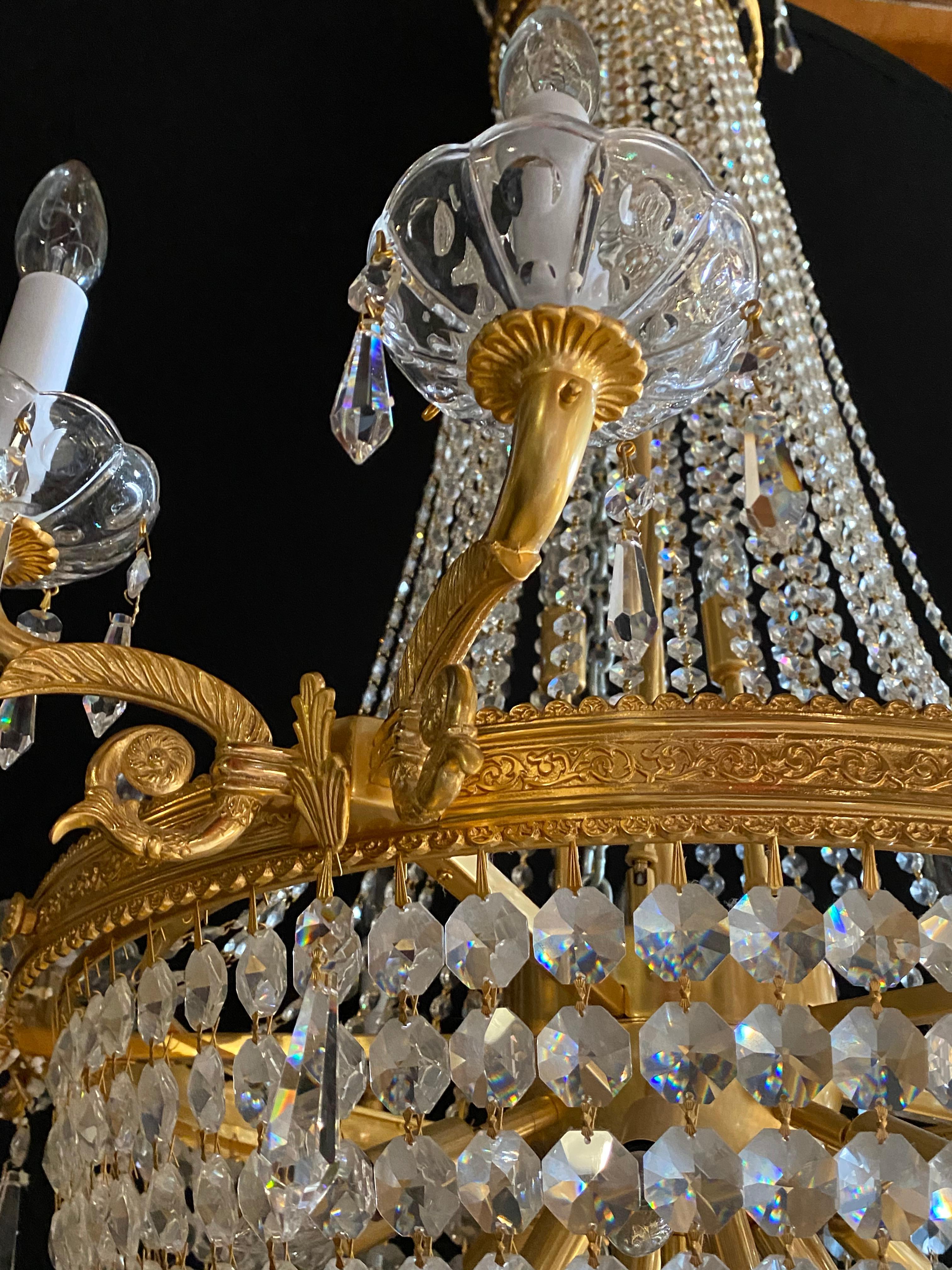 Louis XVI Style Gilt Metal Chandelier Re-gilded & Rewired 13
