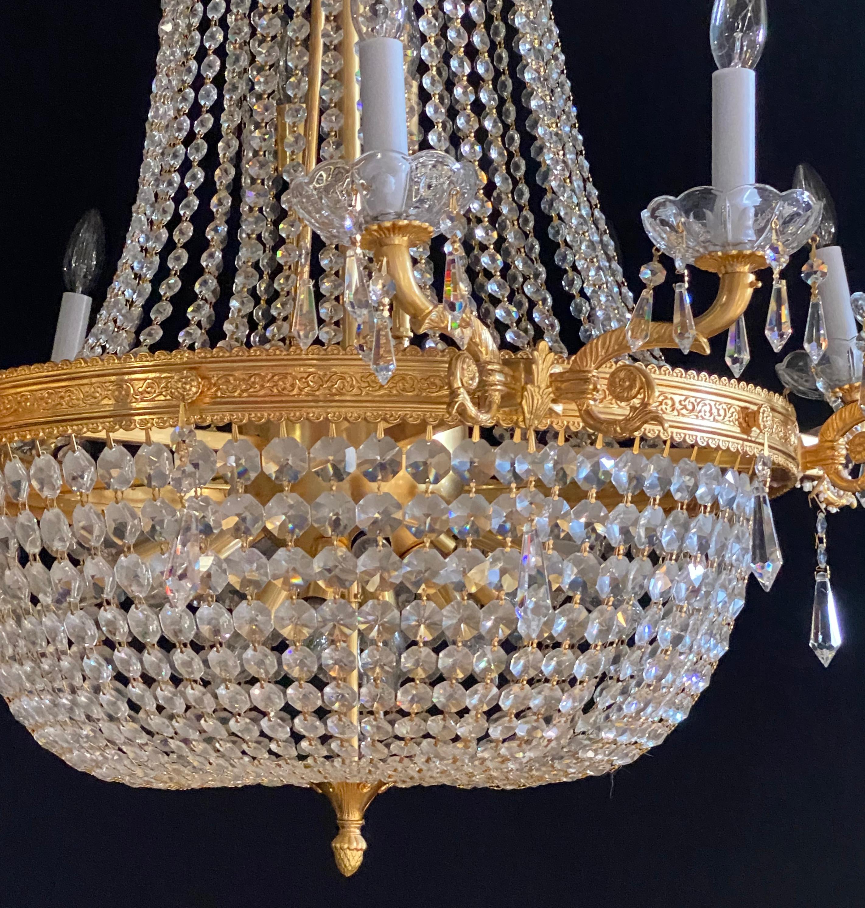 Louis XVI Style Gilt Metal Chandelier Re-gilded & Rewired 1