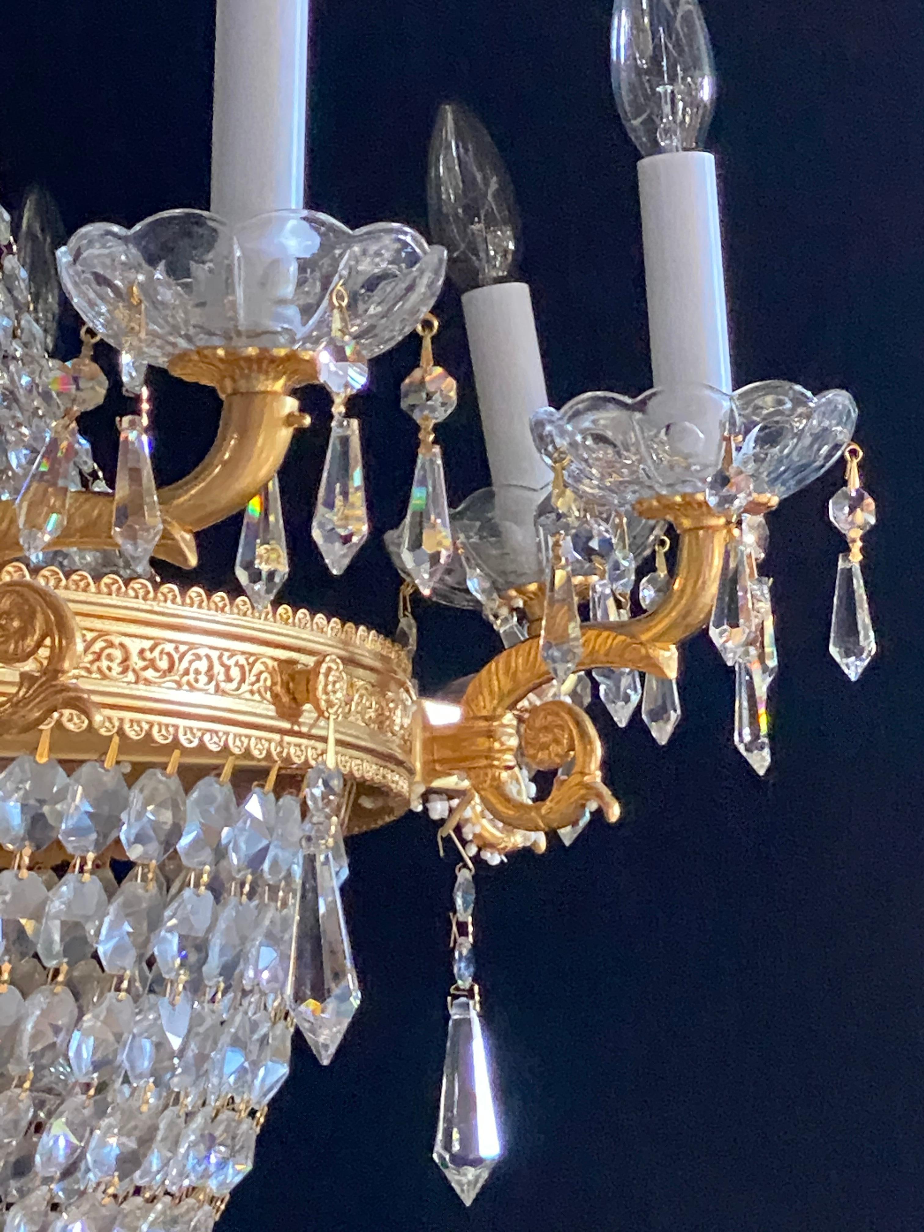 Louis XVI Style Gilt Metal Chandelier Re-gilded & Rewired 3