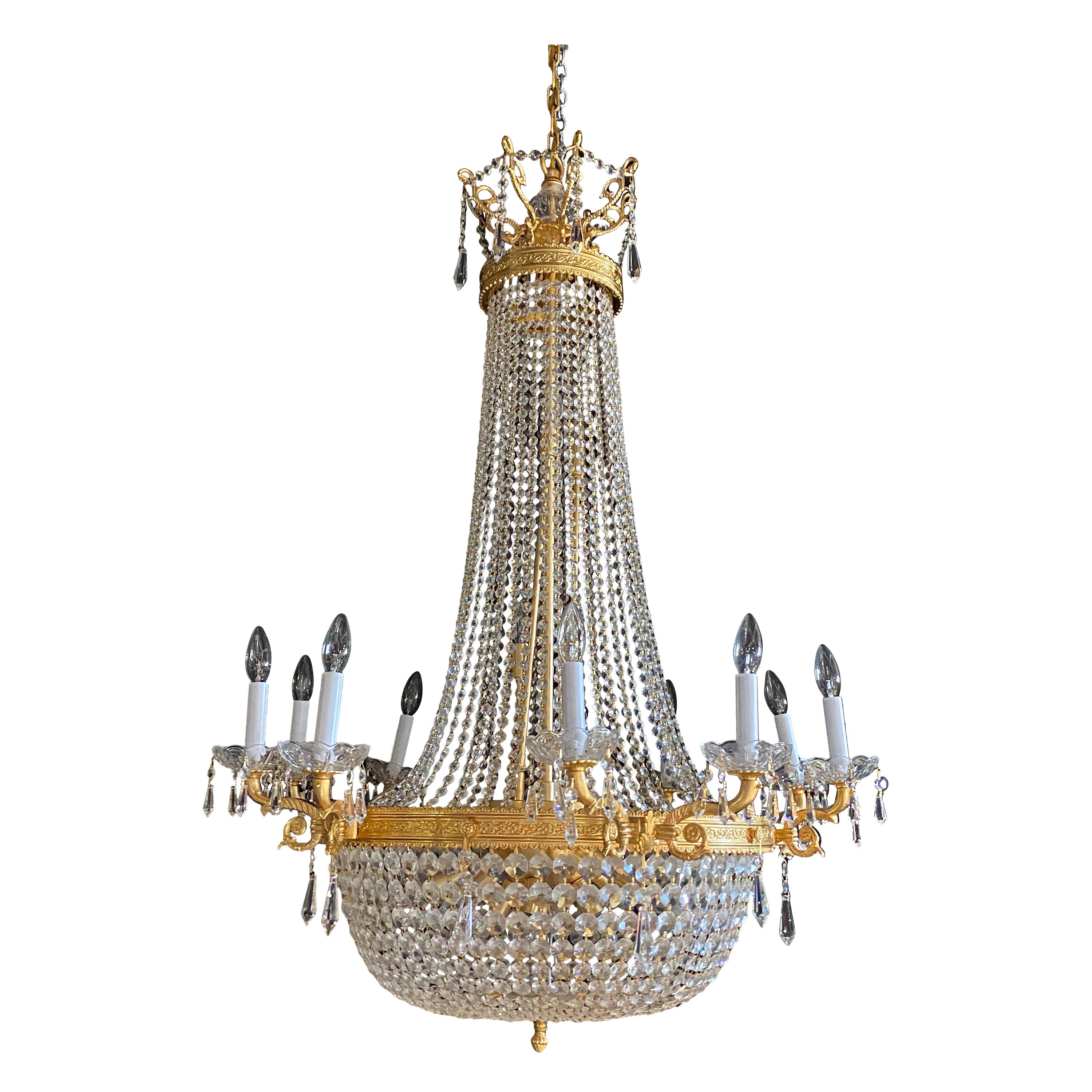Louis XVI Style Gilt Metal Chandelier Re-gilded & Rewired
