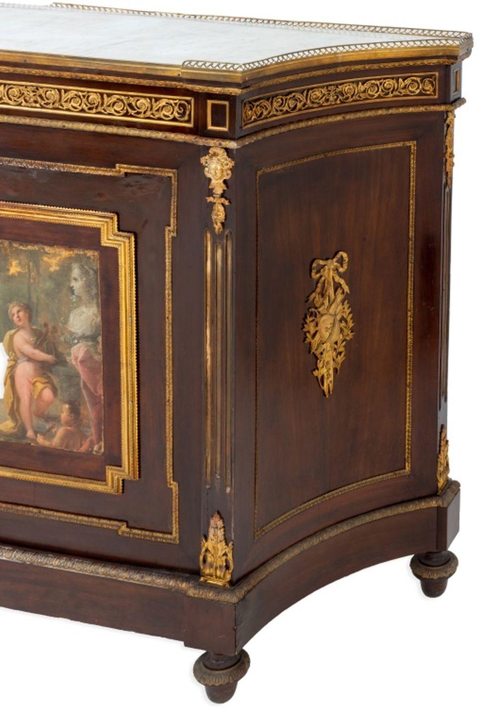 XIX secolo Meuble d'Appui in stile Luigi XVI in metallo dorato e mogano in vendita