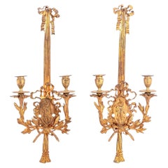 Apliques de Luz Gemelos de Metal Dorado Estilo Luis XVI, 2