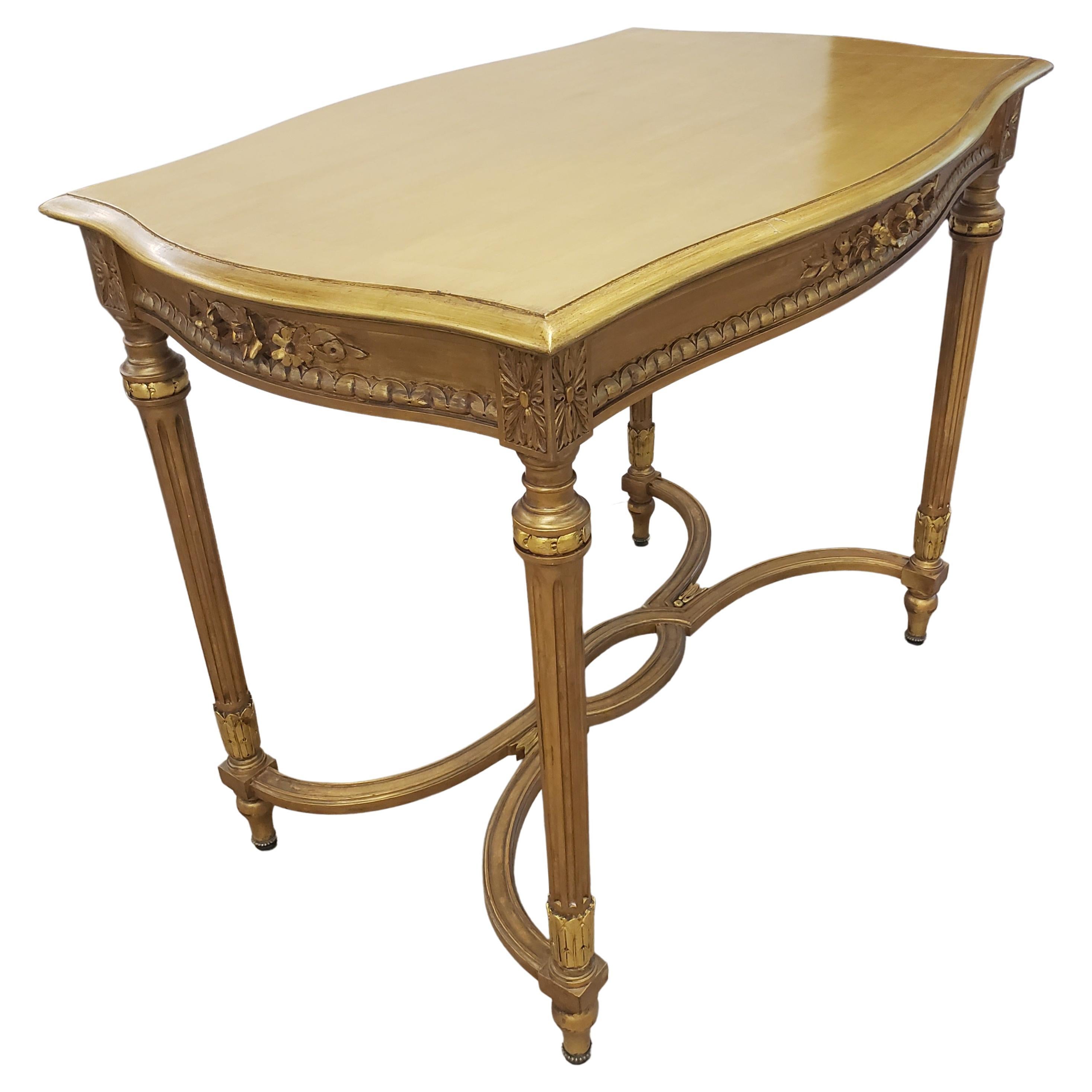 Louis XVI Style Gilt center table with stretcher. All solid wood. Real wood carvings.
Very good vintage condition.