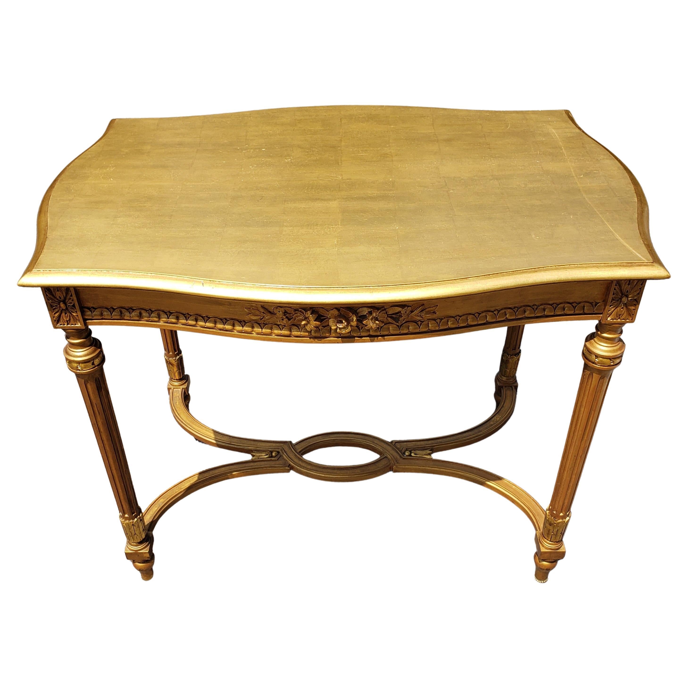 French Louis XVI Style Gilt Painted with Stretcher Center Table  For Sale