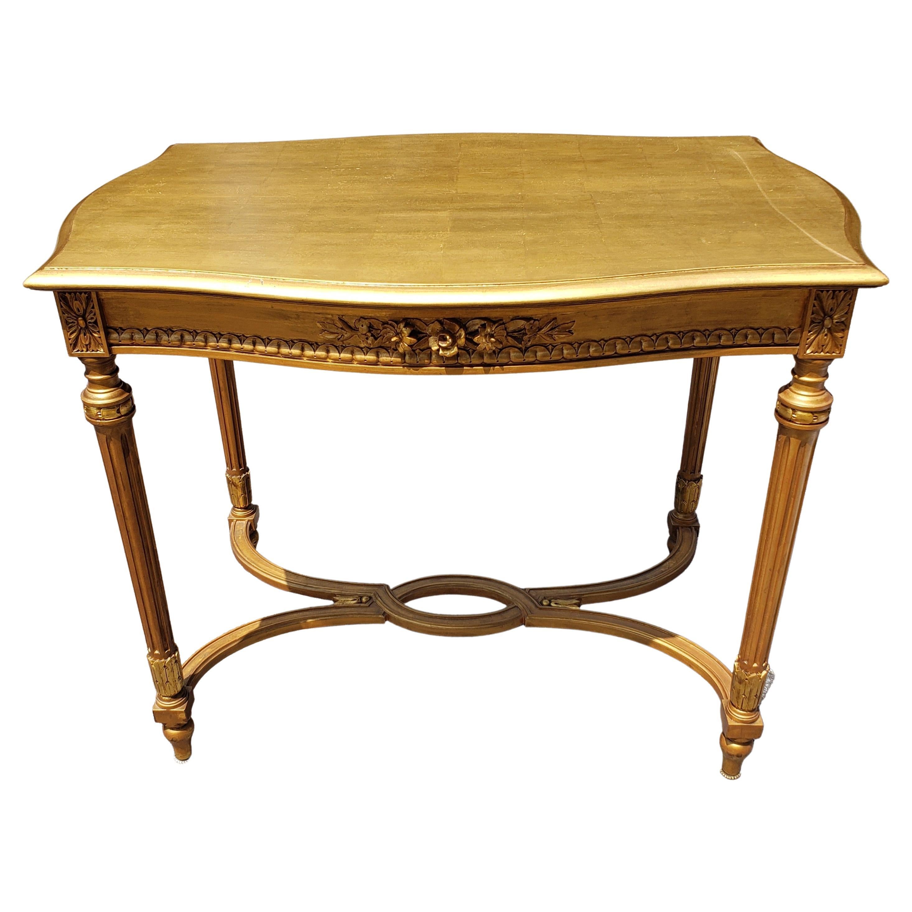 Louis XVI Style Gilt Painted with Stretcher Center Table  In Good Condition For Sale In Germantown, MD