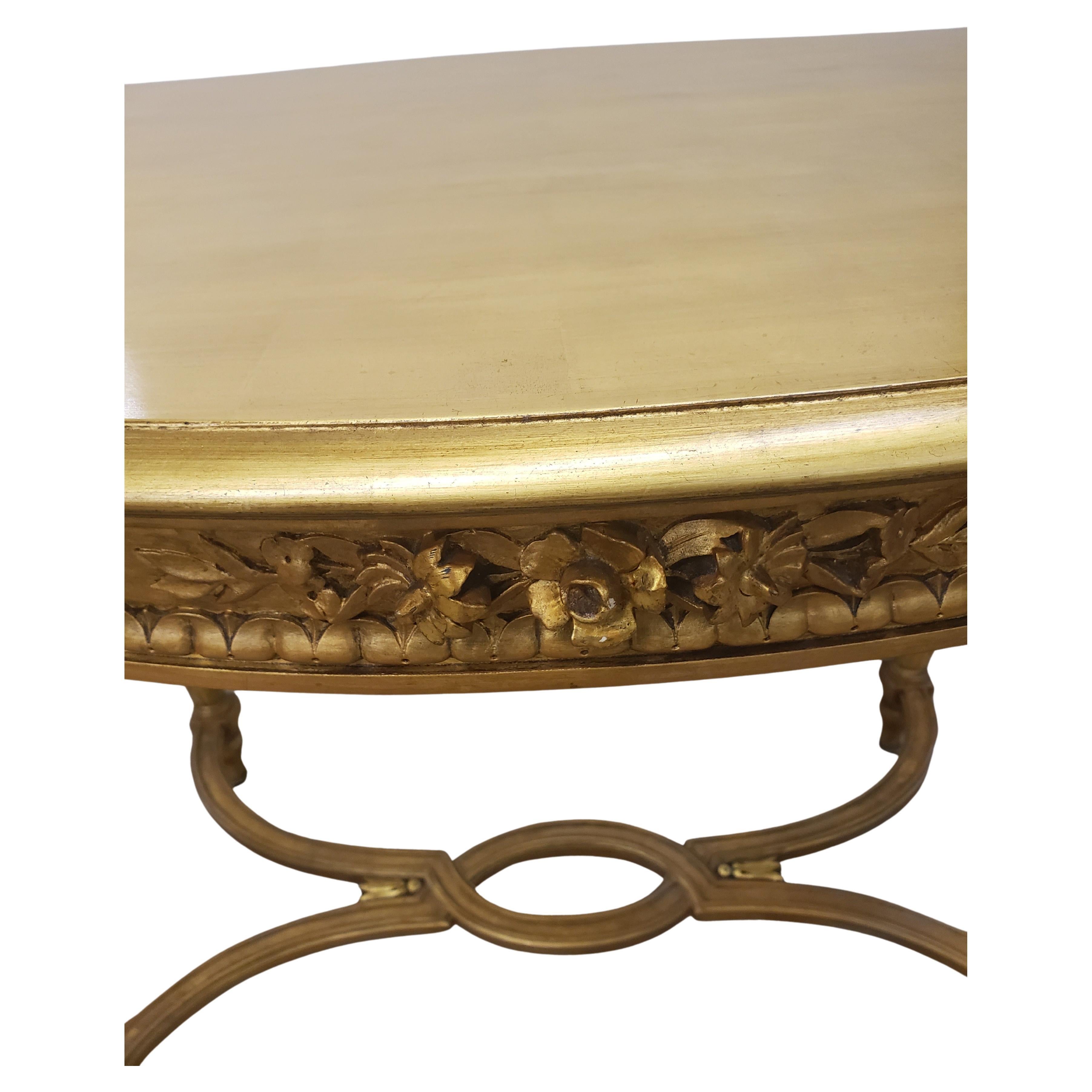 Hardwood Louis XVI Style Gilt Painted with Stretcher Center Table  For Sale