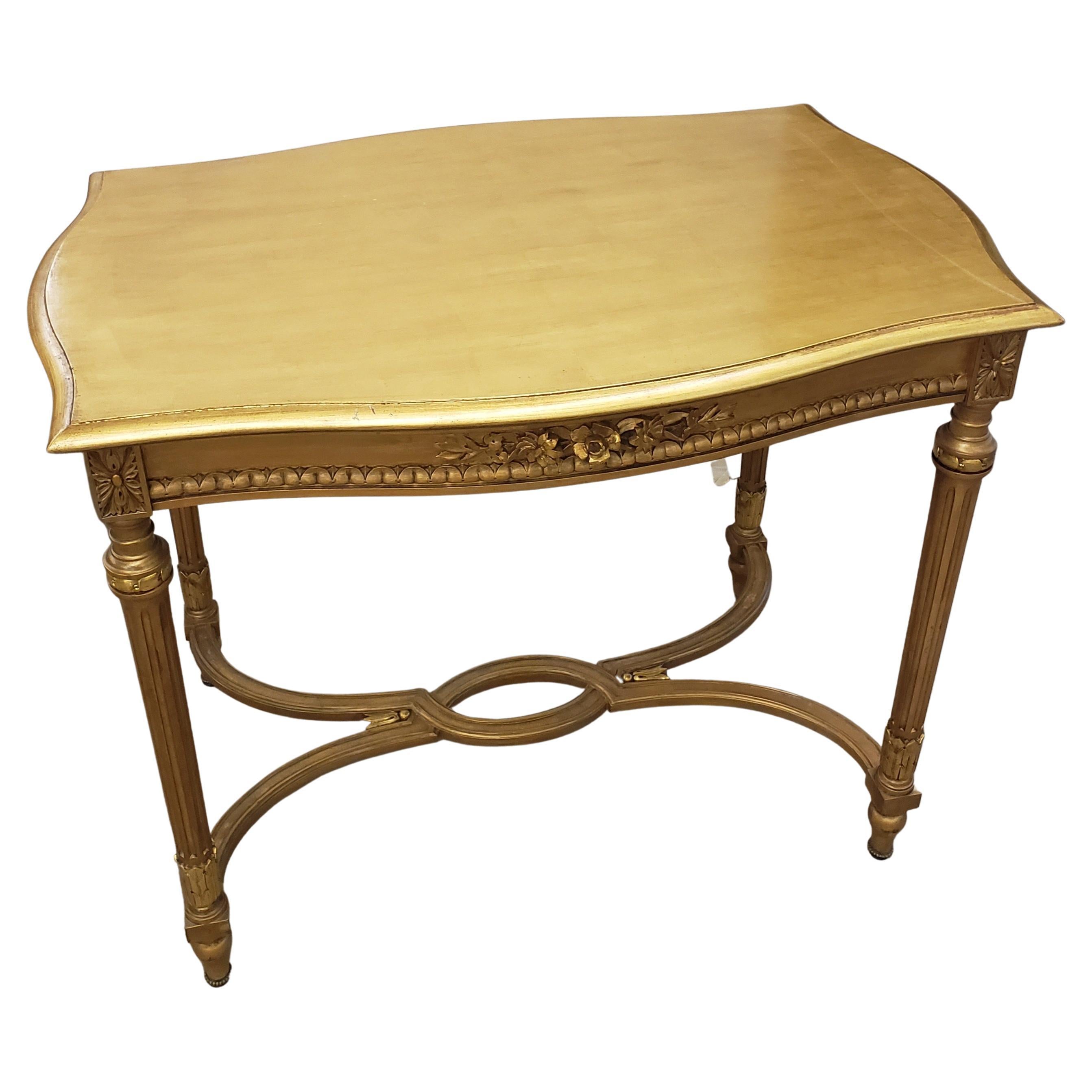 Louis XVI Style Gilt Painted with Stretcher Center Table  For Sale 3