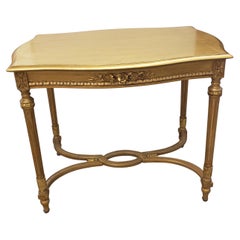 Louis XVI Style Gilt Painted with Stretcher Center Table 