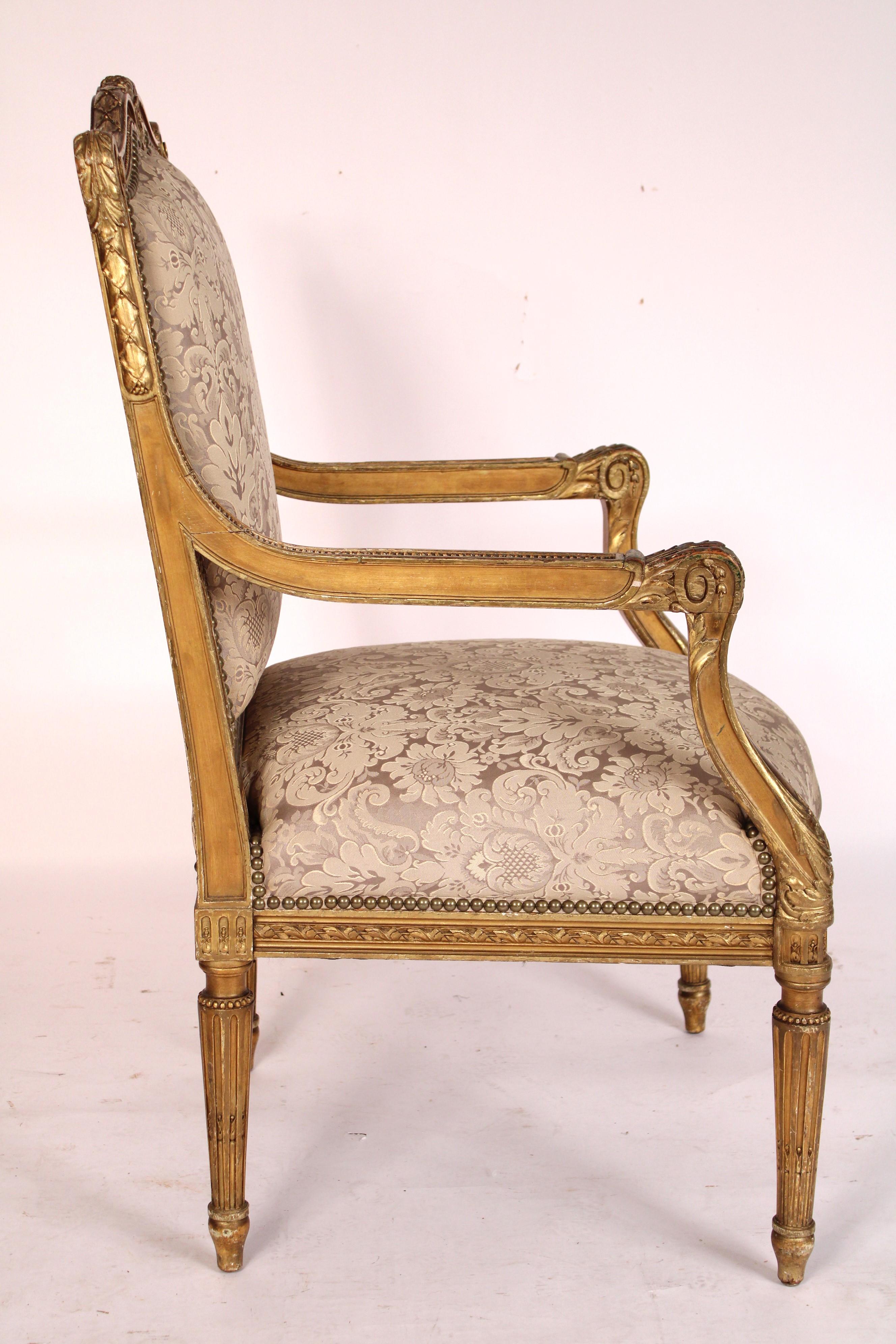 Unknown Louis XVI Style Gilt Wood Armchair For Sale