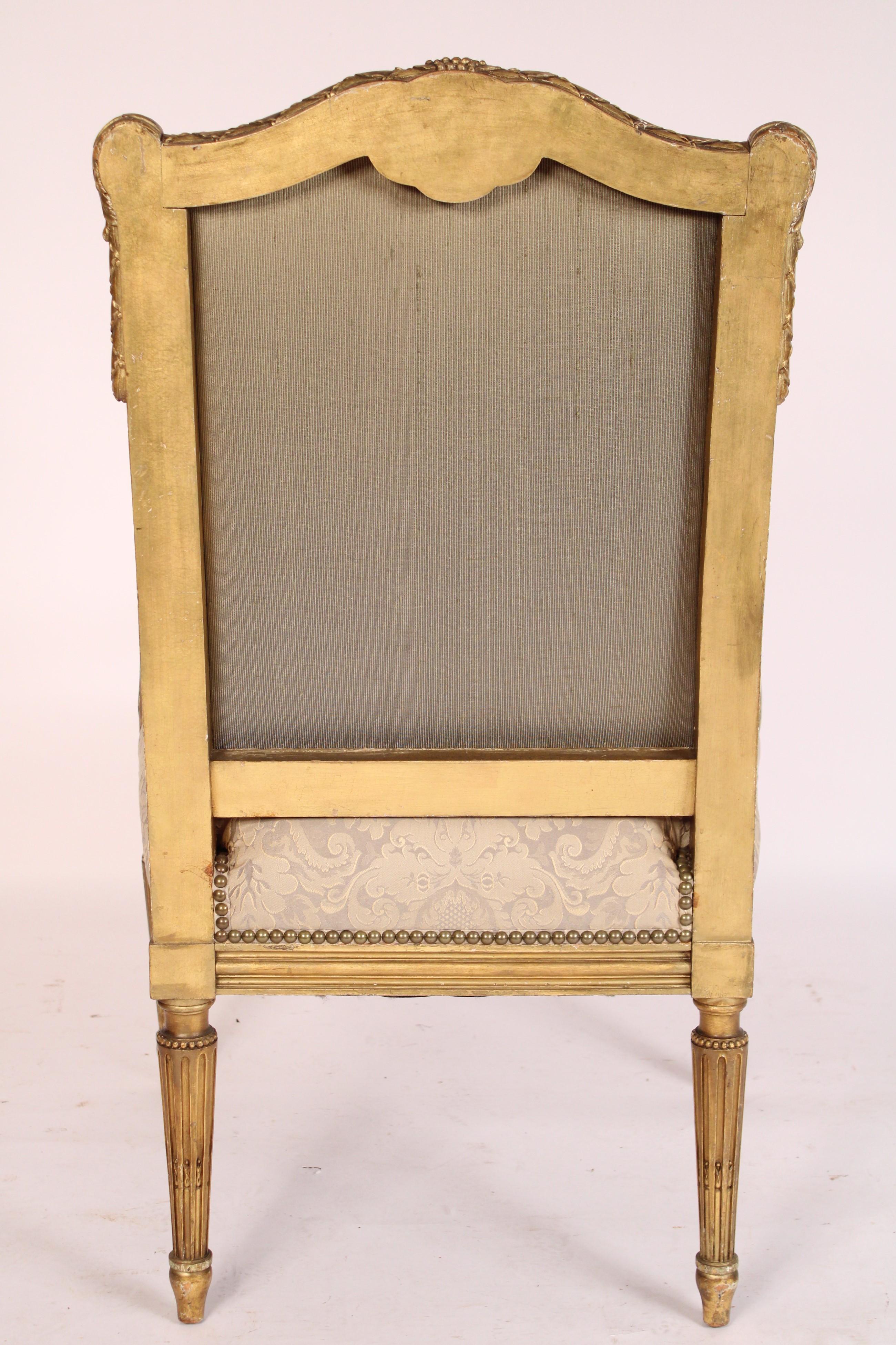 Louis XVI Style Gilt Wood Armchair In Good Condition For Sale In Laguna Beach, CA