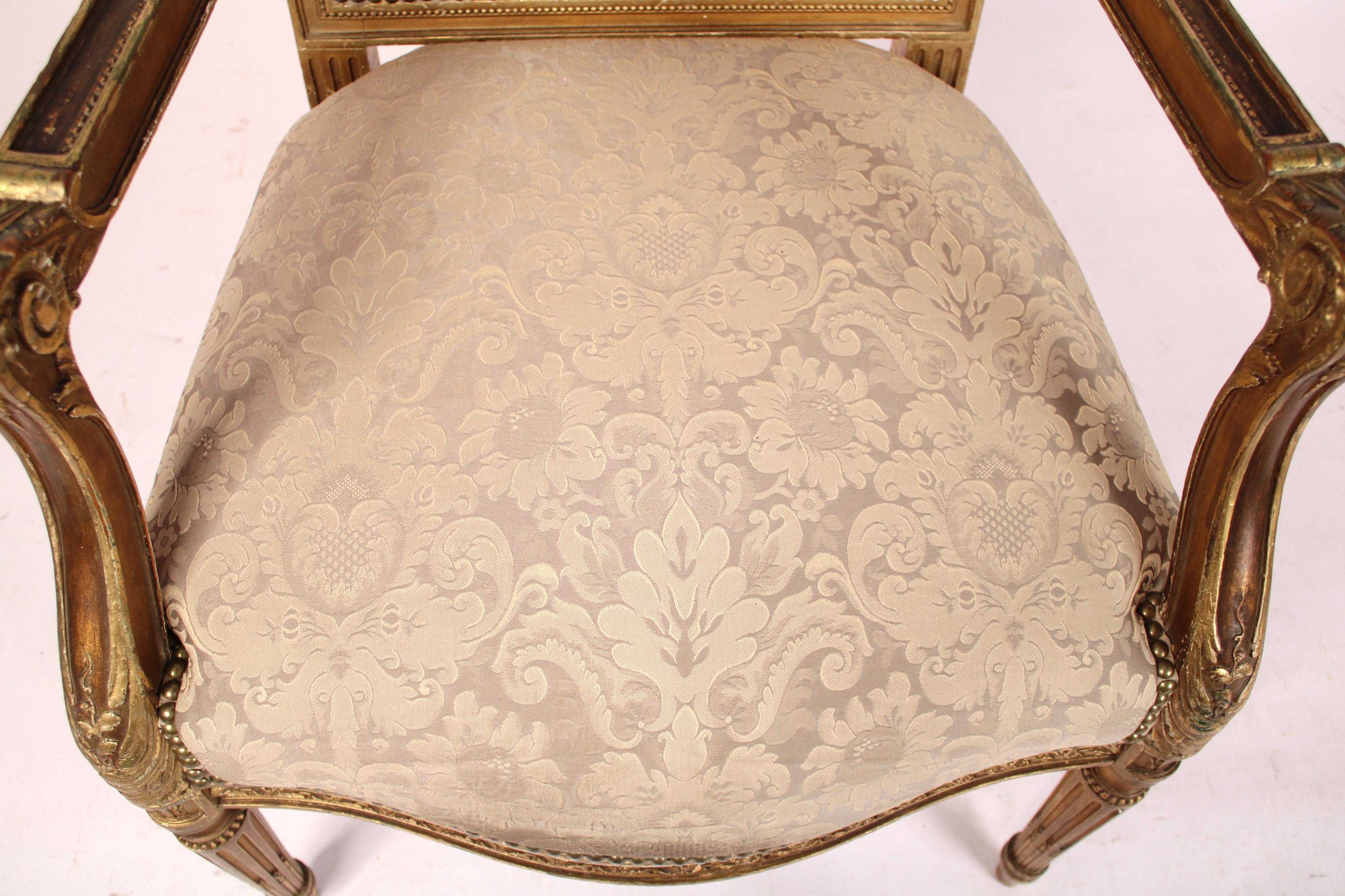 Upholstery Louis XVI Style Gilt Wood Armchair For Sale