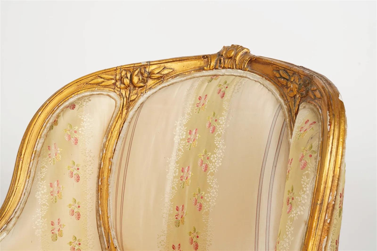 French Antique Louis XVI Style Gilt Wood Burgere w/ Original Finish Late 19th Century For Sale