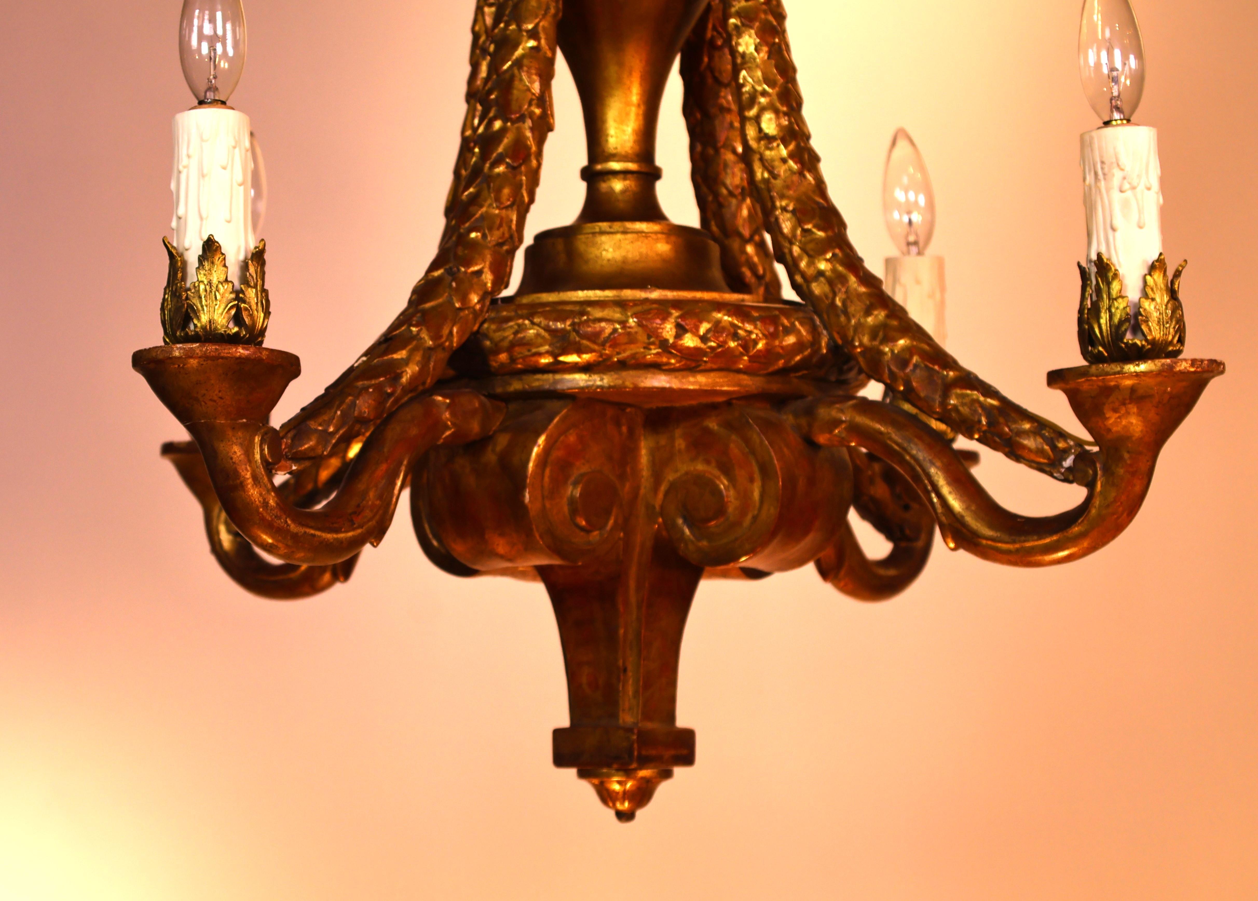 French Louis XVI style Gilt Wood Chandelier For Sale