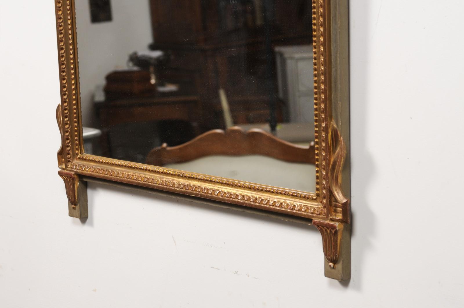 Louis XVI Style Gilt Wood Mirror with Floral Carved Medallion Crest and Tassels For Sale 9