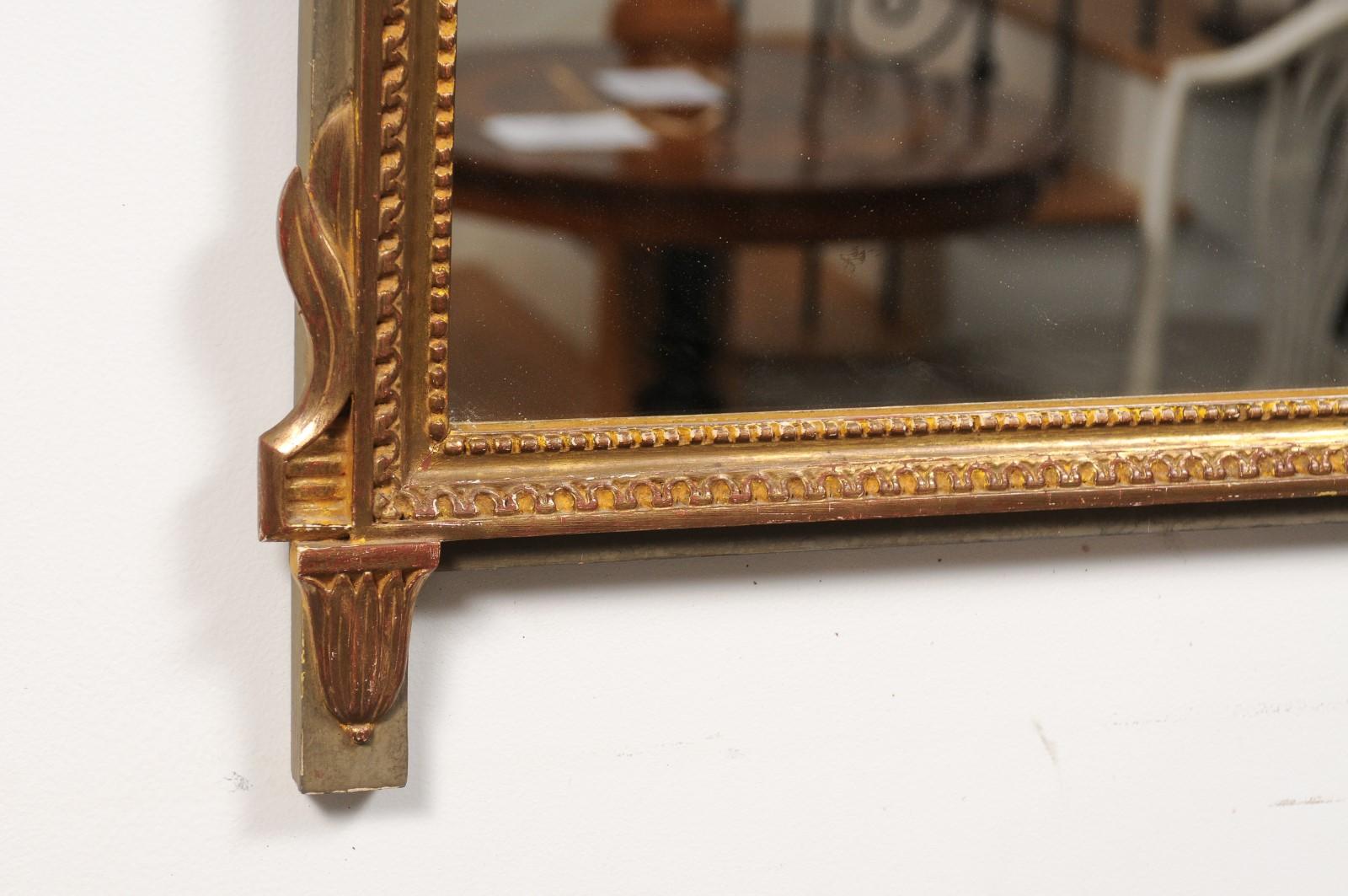 Louis XVI Style Gilt Wood Mirror with Floral Carved Medallion Crest and Tassels For Sale 2