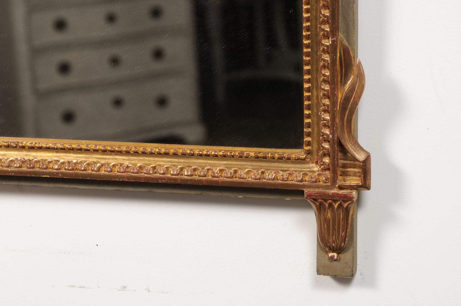 Louis XVI Style Gilt Wood Mirror with Floral Carved Medallion Crest and Tassels For Sale 3