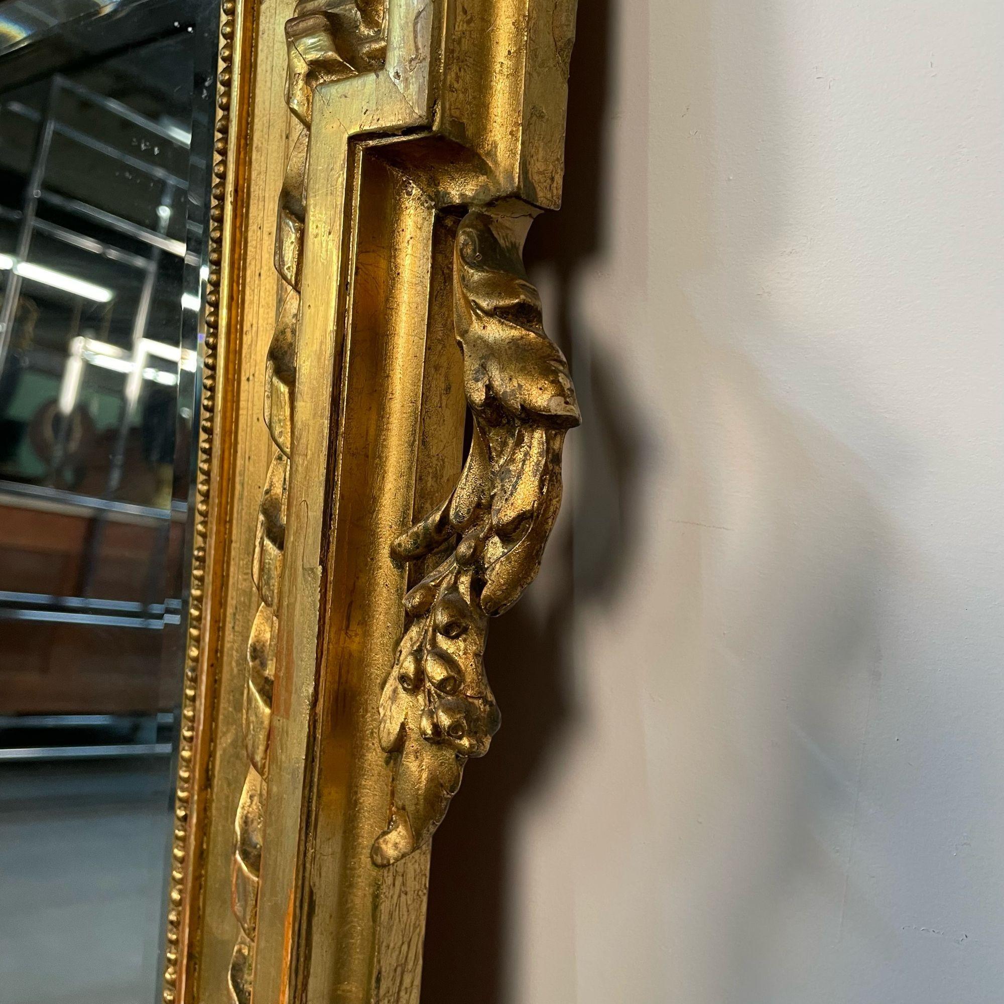 Louis XVI Style Gilt Wood Pier, Console, Wall Mirror, Beveled For Sale 4