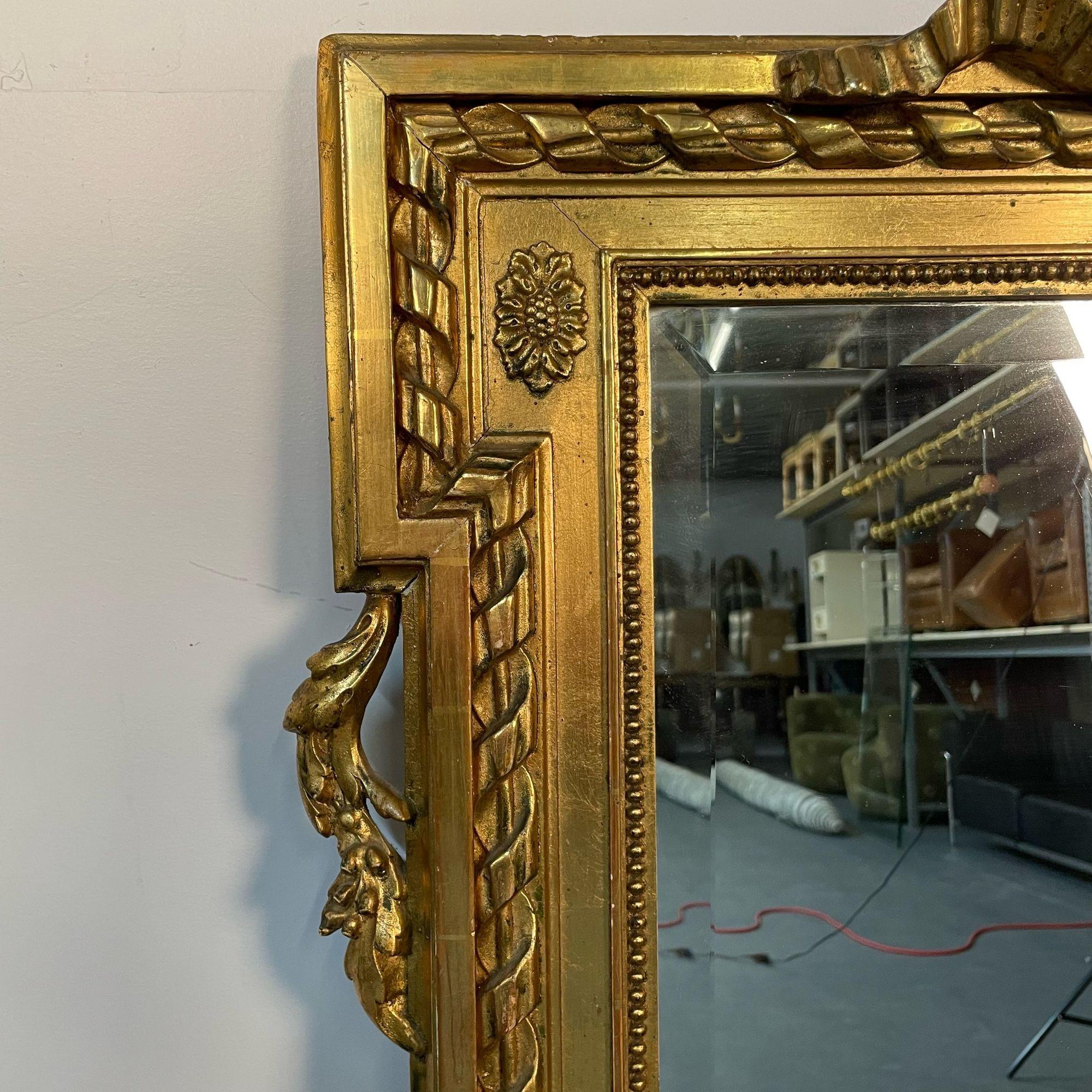 Louis XVI Style Gilt Wood Pier, Console, Wall Mirror, Beveled For Sale 2