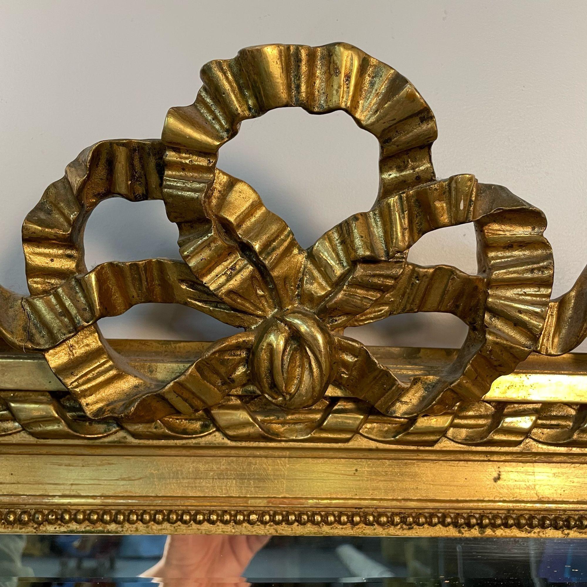 Louis XVI Style Gilt Wood Pier, Console, Wall Mirror, Beveled For Sale 3