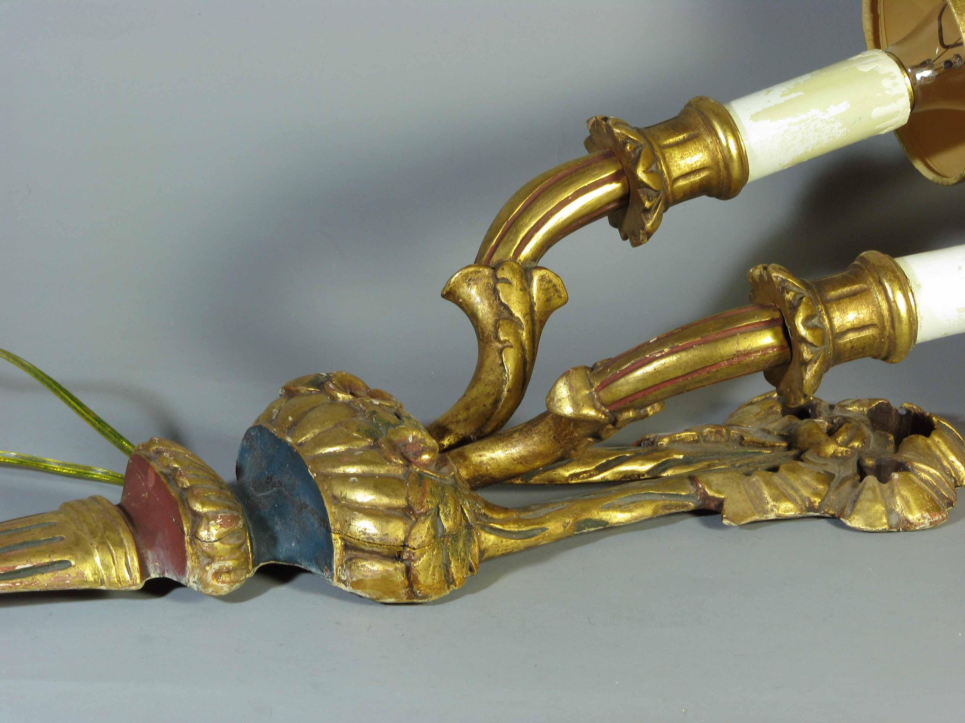 Louis XVI Style Giltwoid Twin-Branch Wall Light First Half of 20th Century For Sale 1